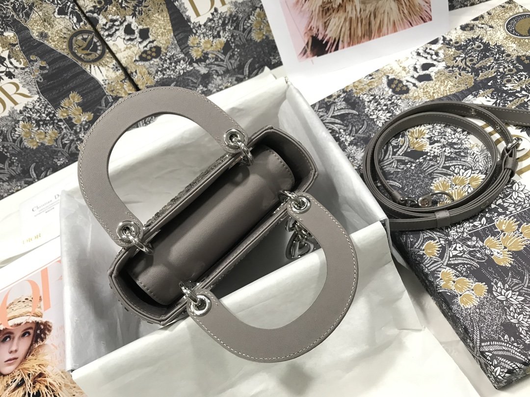 Bagsaaa D10r Lady Grey Strass Cannage Satin Bag