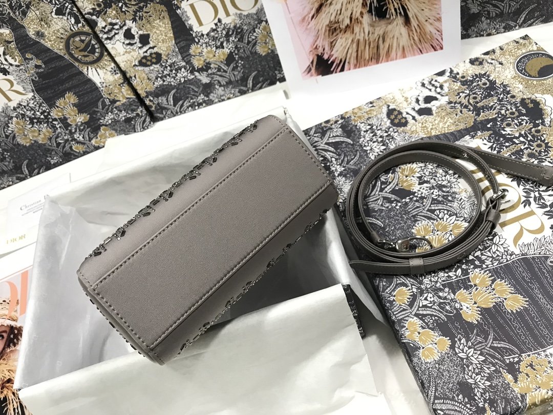 Bagsaaa D10r Lady Grey Strass Cannage Satin Bag