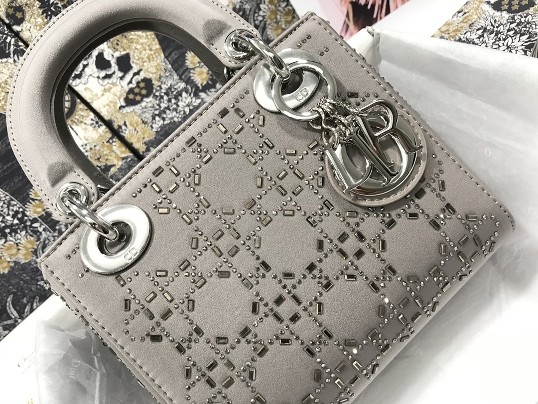 Bagsaaa D10r Lady Grey Strass Cannage Satin Bag