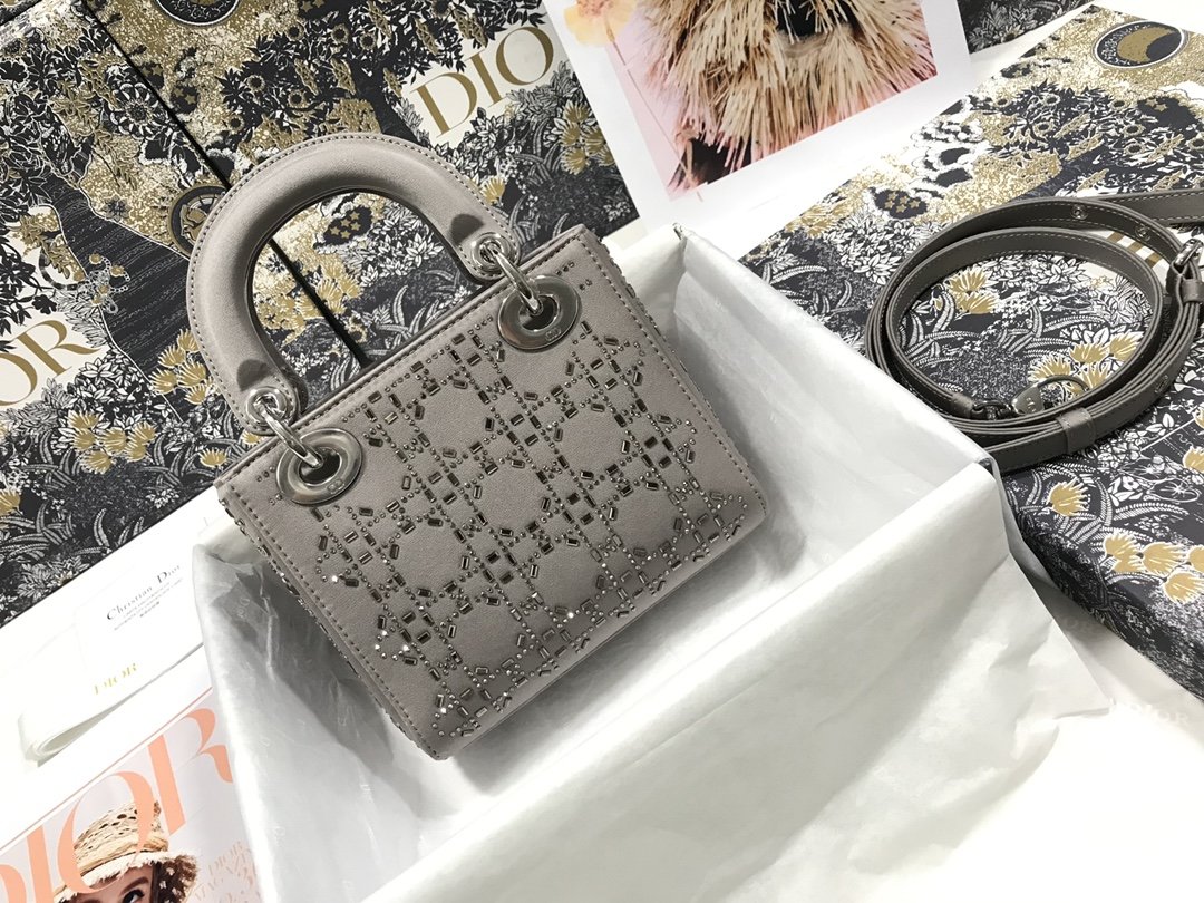 Bagsaaa D10r Lady Grey Strass Cannage Satin Bag