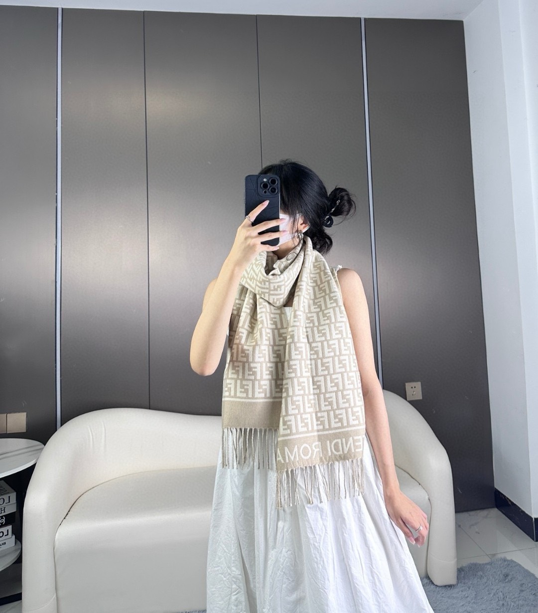 Bagsaaa F**di scarf in wool and cashmere blend with FF jacquard pattern