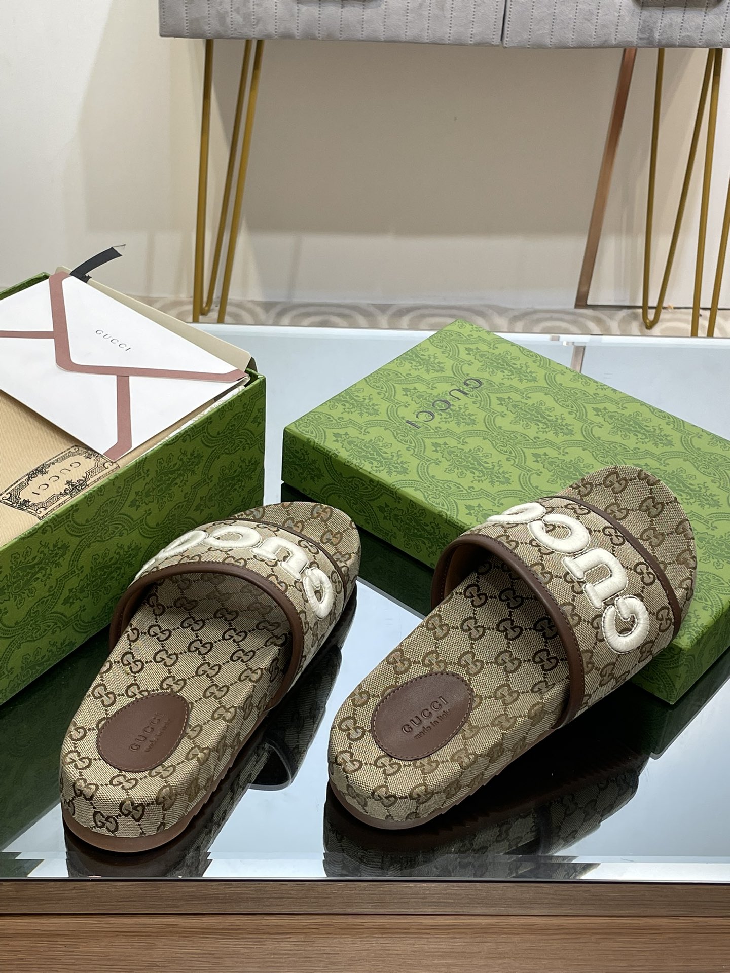 Bagsaaa Gvc*1 Slides Small GG Ebony In Brown 02
