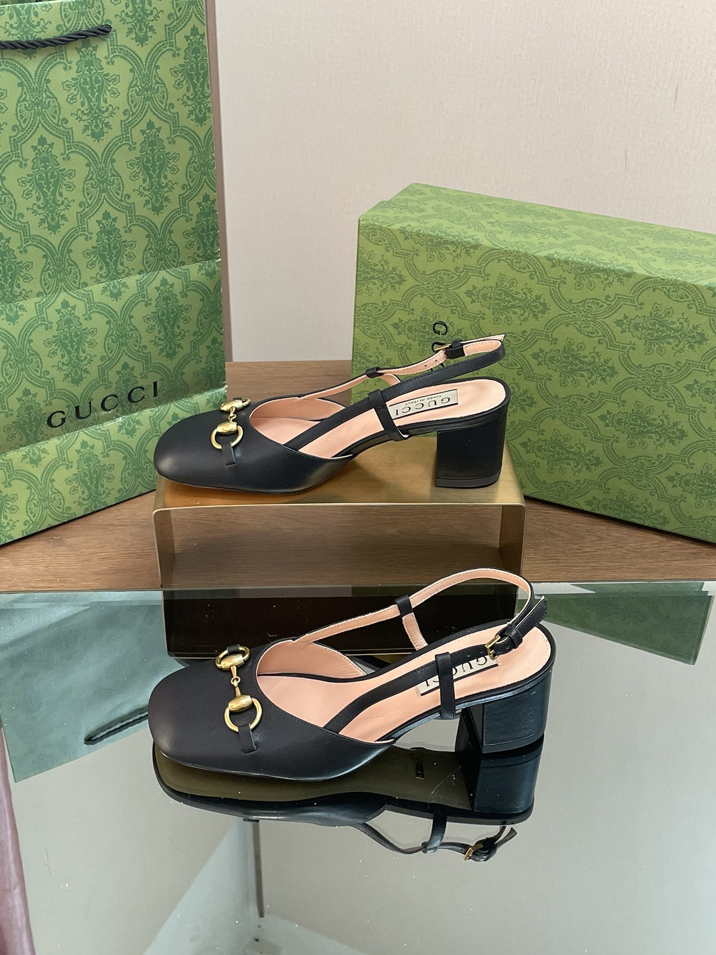 Bagsaaa Gvc*1 Horsebit Slingback In Black Leather