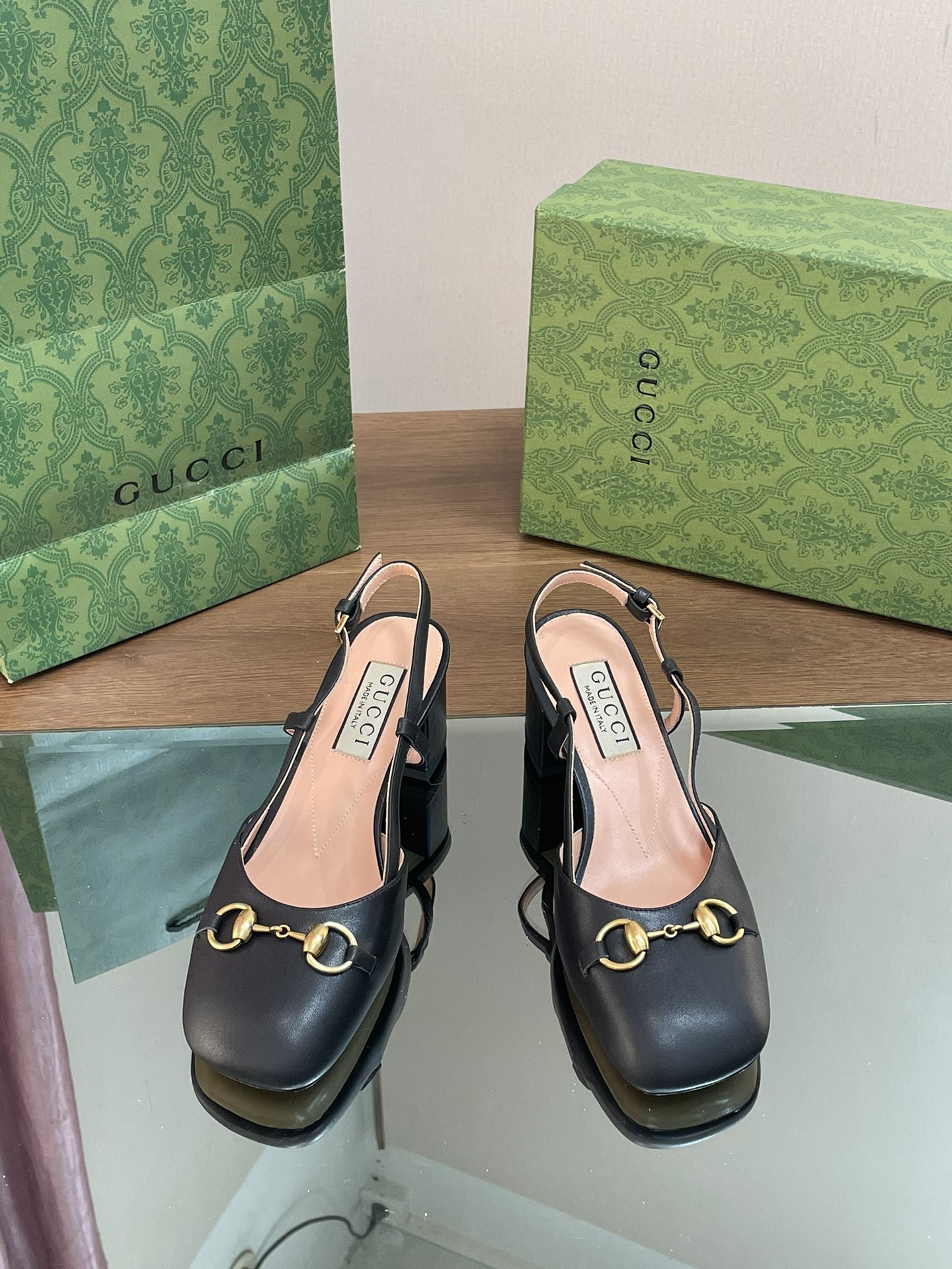 Bagsaaa Gvc*1 Horsebit Slingback In Black Leather