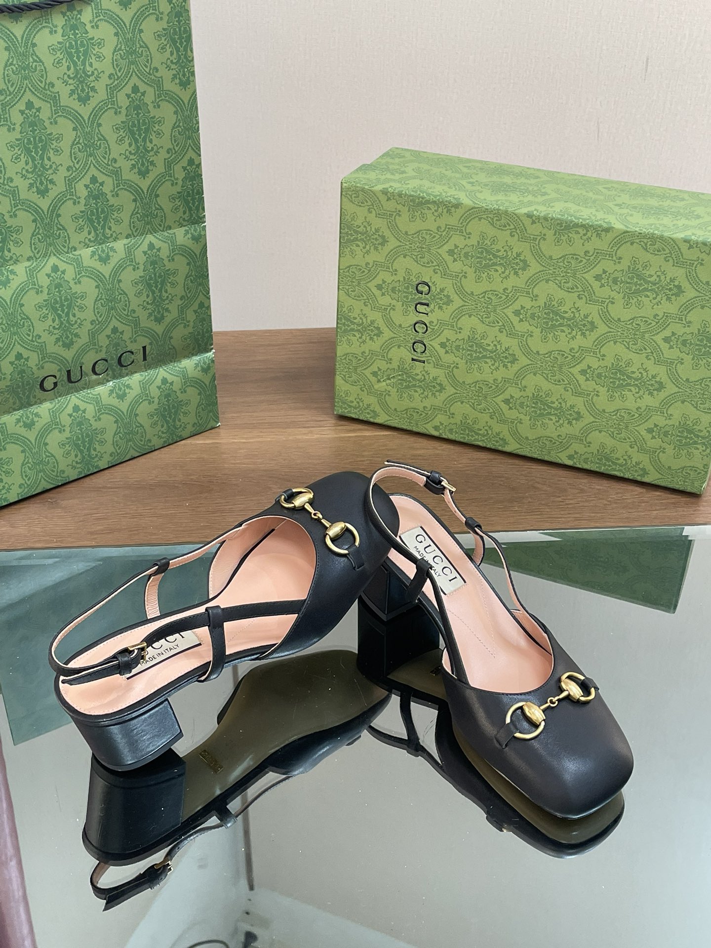 Bagsaaa Gvc*1 Horsebit Slingback In Black Leather