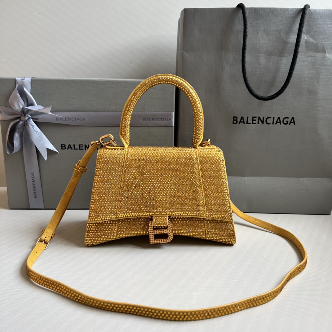 Bagsaaa Ba1en*iaga Hourglass In Yellow Crystal - 23x10x24cm