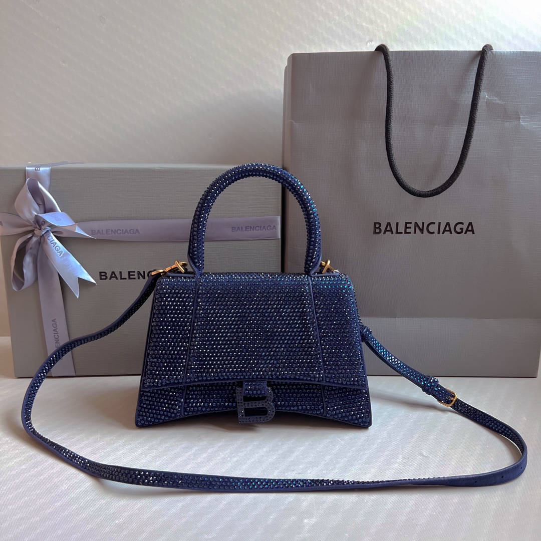 Bagsaaa Ba1en*iaga Hourglass In Blue Crystal - 23x10x24cm