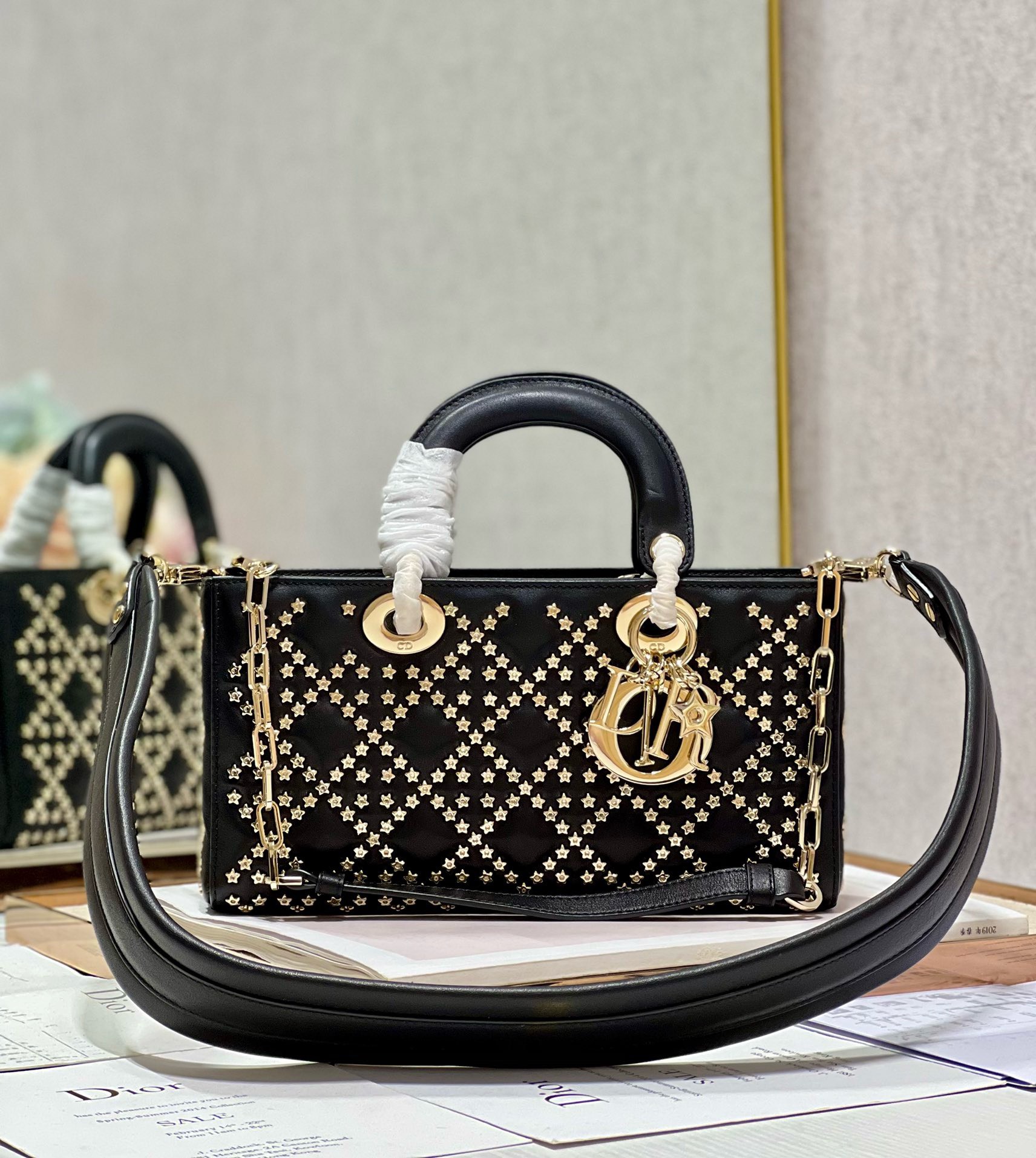 Bagsaaa D10r Lady D - Joy In Black Cannage Satin - 26 x 13.5 x 5 cm