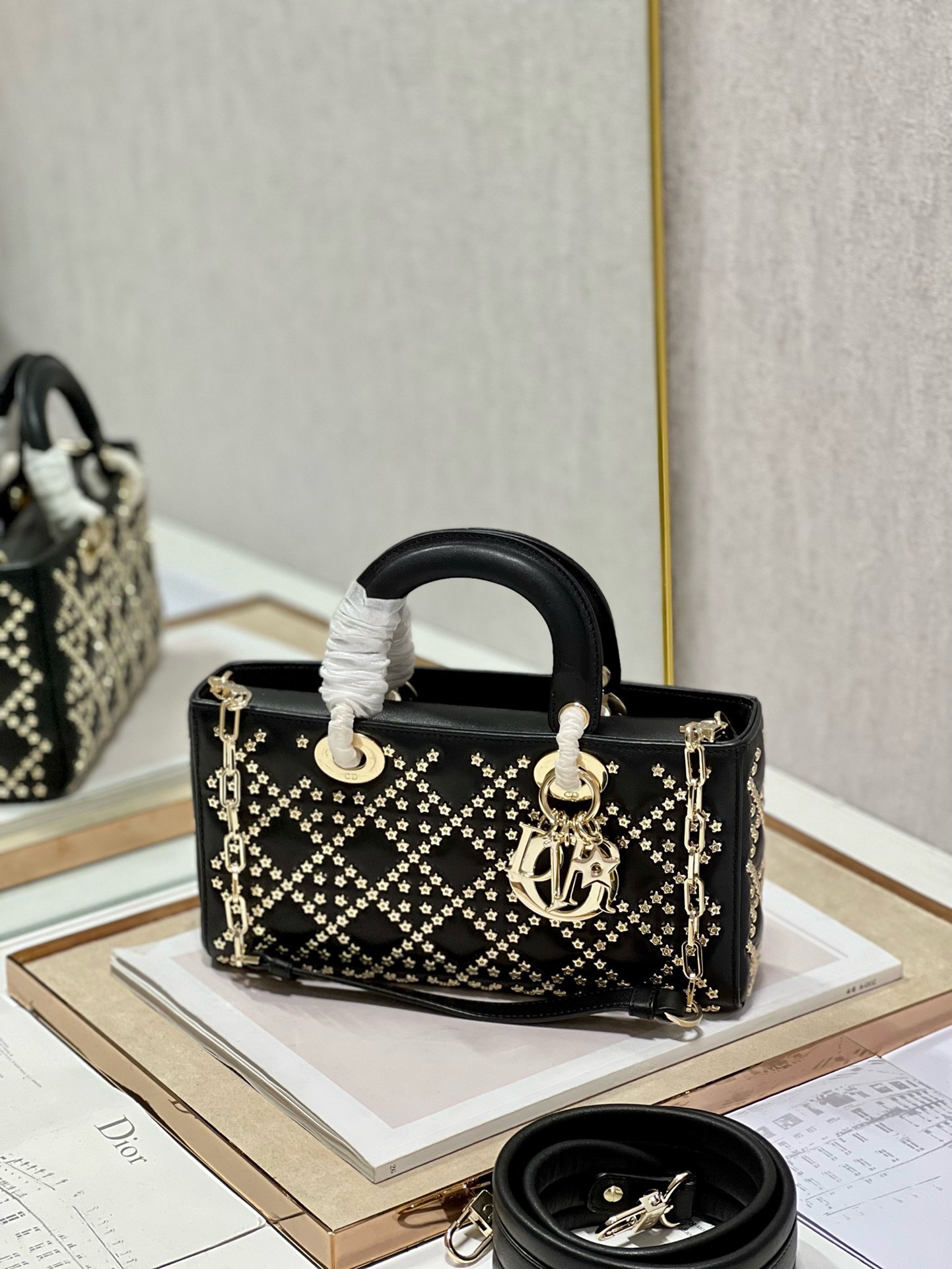 Bagsaaa D10r Lady D - Joy In Black Cannage Satin - 26 x 13.5 x 5 cm