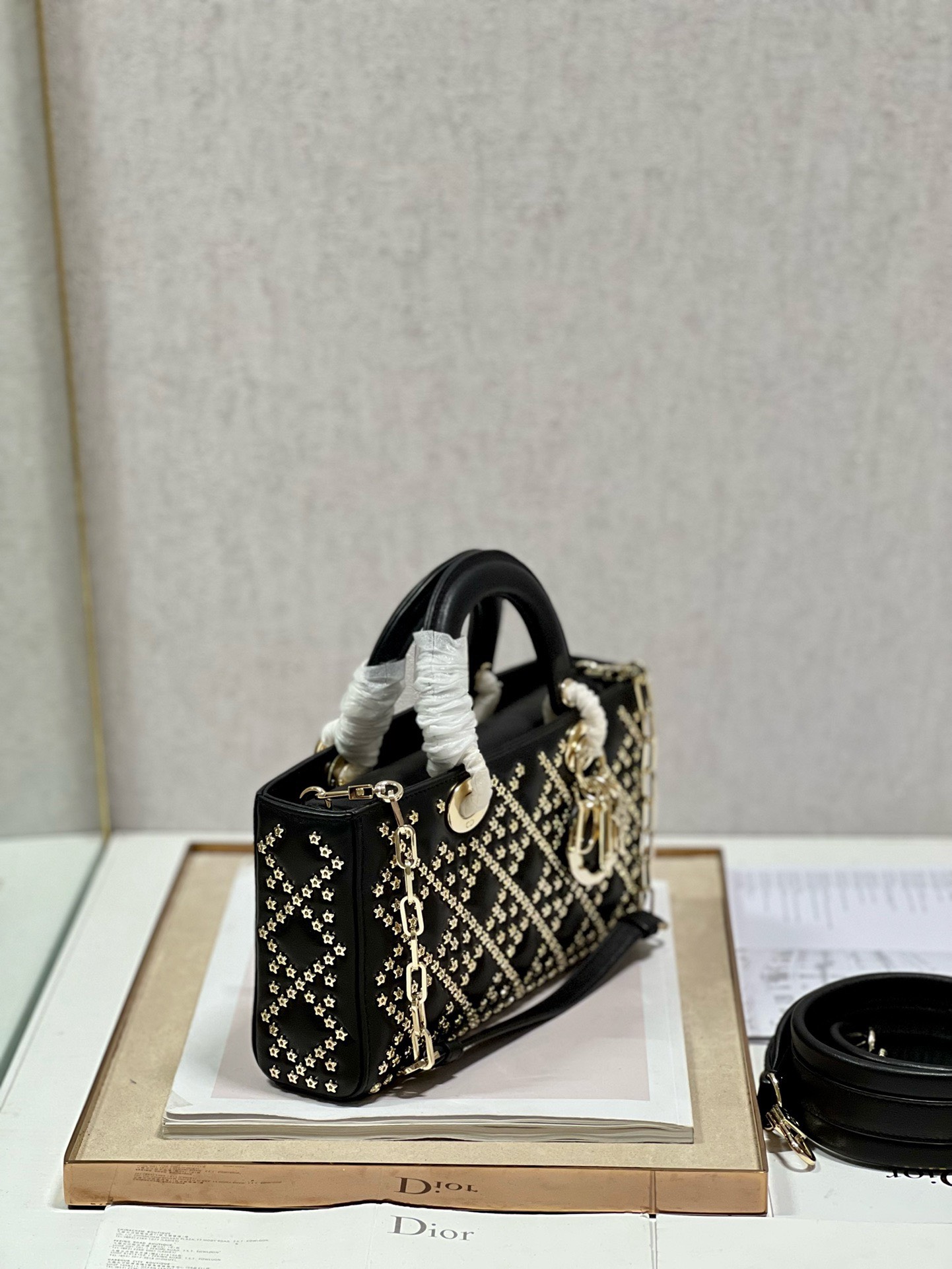 Bagsaaa D10r Lady D - Joy In Black Cannage Satin - 26 x 13.5 x 5 cm