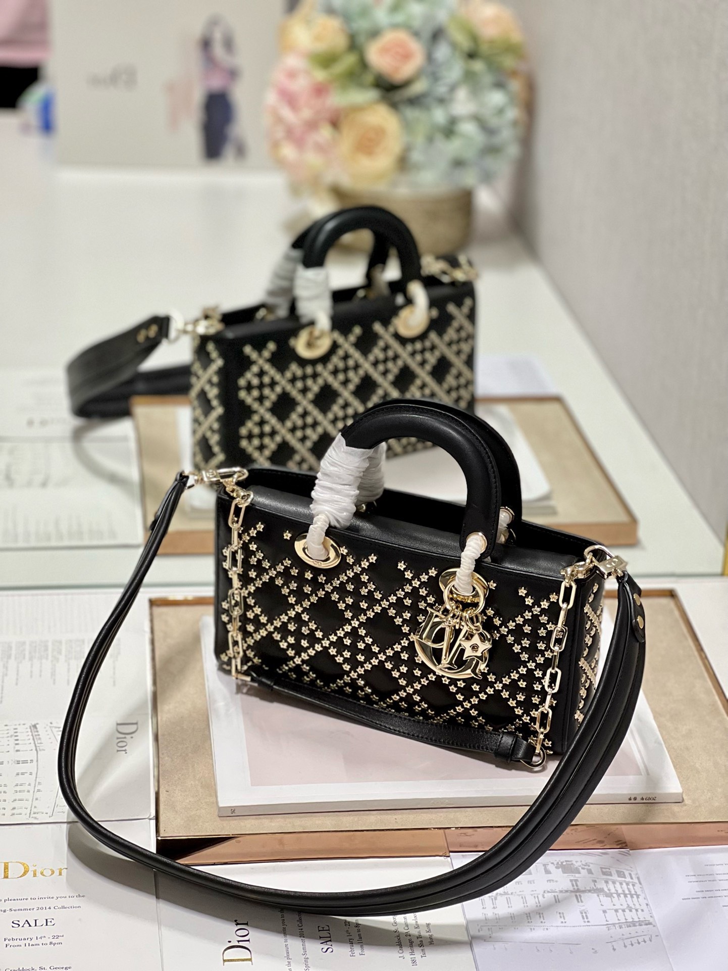 Bagsaaa D10r Lady D - Joy In Black Cannage Satin - 26 x 13.5 x 5 cm