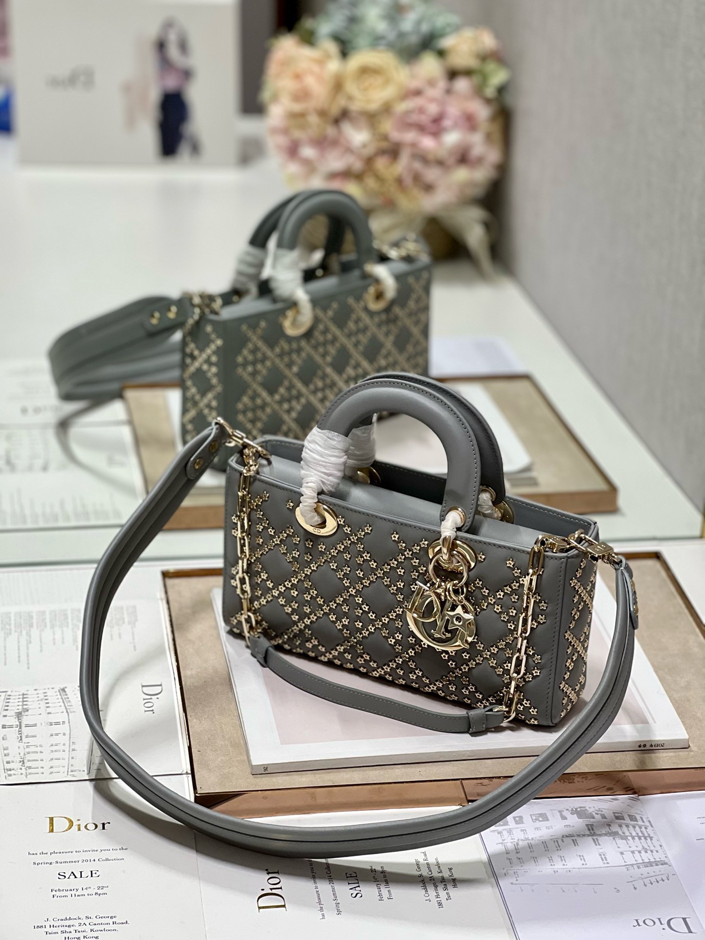 Bagsaaa D10r Lady D - Joy In Grey Cannage Satin - 26 x 13.5 x 5 cm