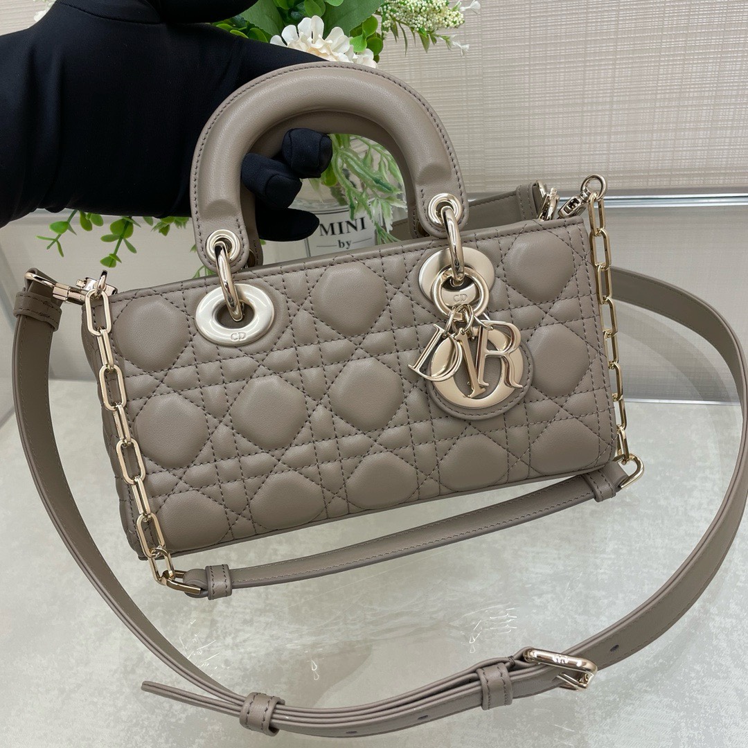 Bagsaaa D10r Lady D - Joy Small In Beige Leather - 22x12x6 cm