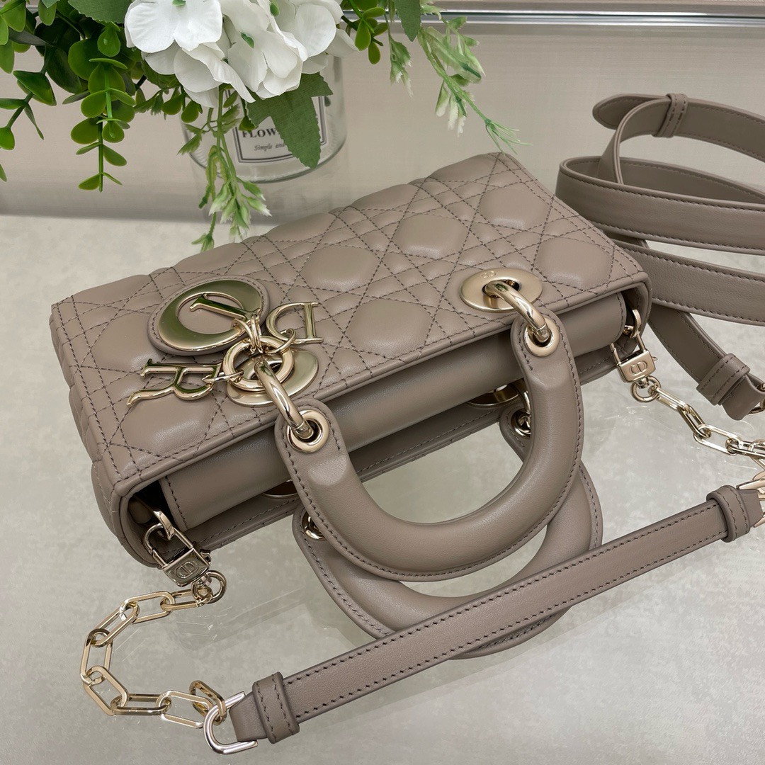 Bagsaaa D10r Lady D - Joy Small In Beige Leather - 22x12x6 cm