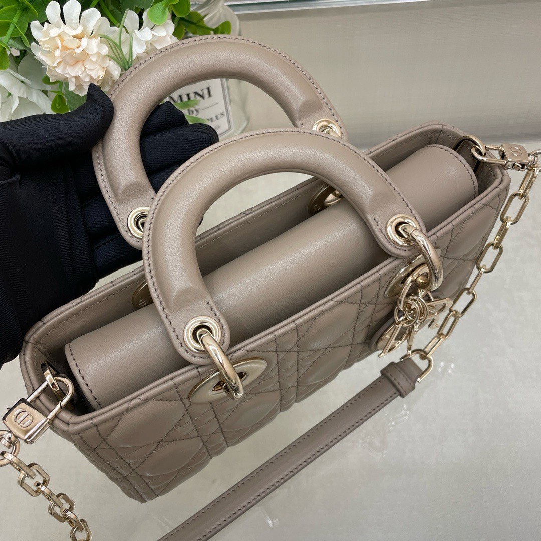 Bagsaaa D10r Lady D - Joy Small In Beige Leather - 22x12x6 cm