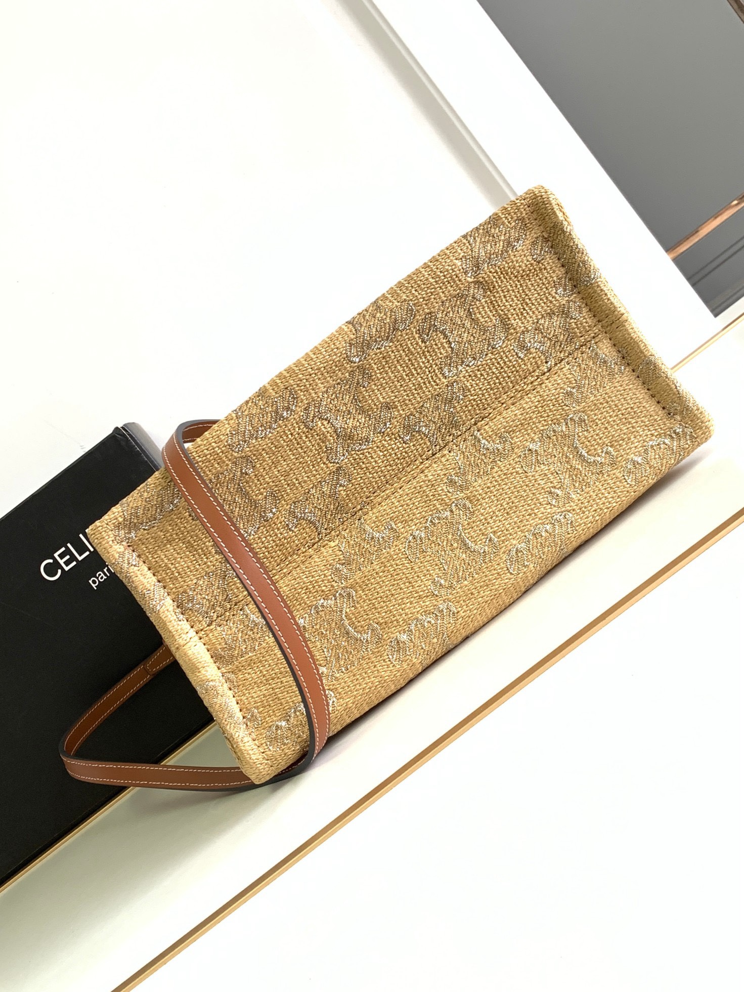 Bagsaaa Ce1i*e Small Cabas Thais in Raffia Triomphe Jacquard Natural - 25.5x18.5x12cm