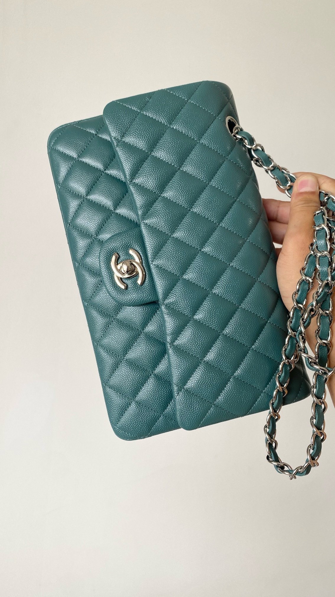 Bagsaaa Ch**el Classic Flap Bag In Dark Green Caviar - 25cm