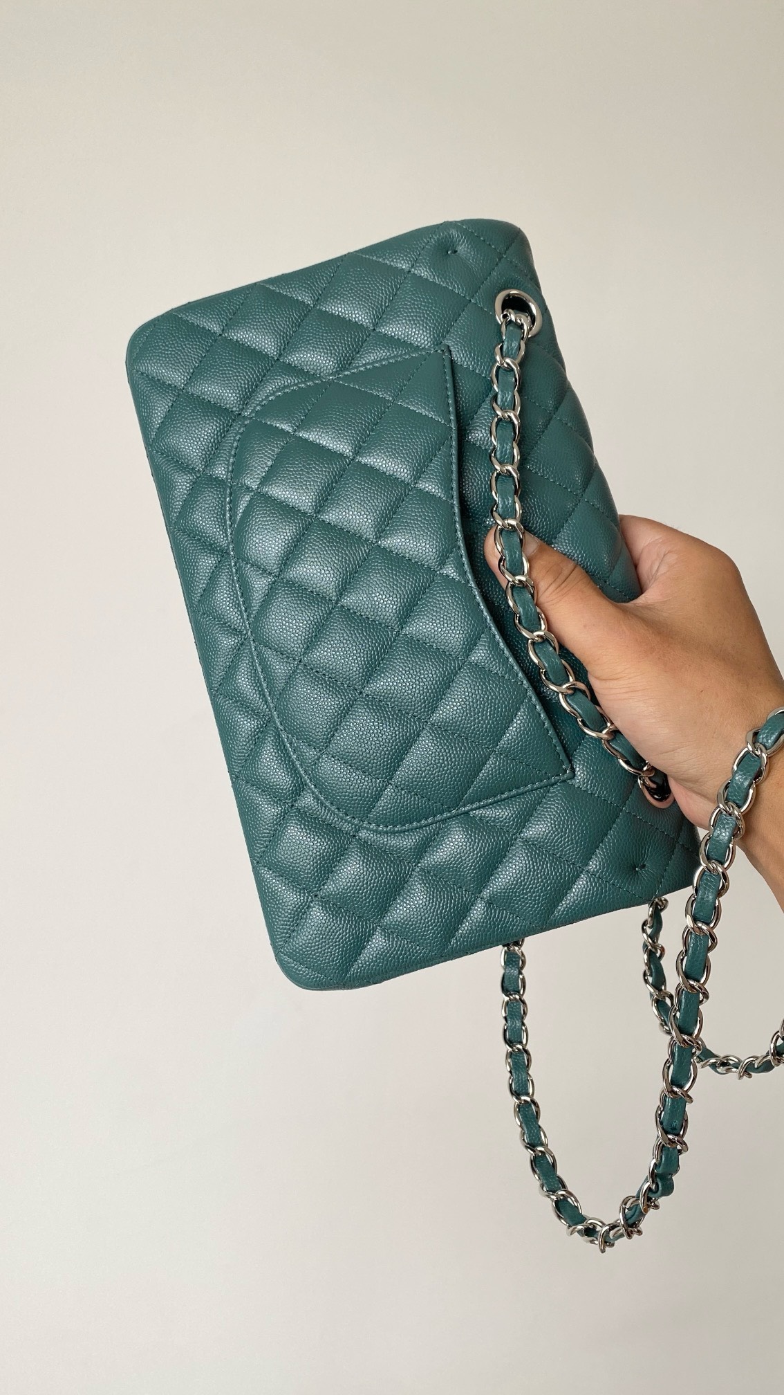 Bagsaaa Ch**el Classic Flap Bag In Dark Green Caviar - 25cm