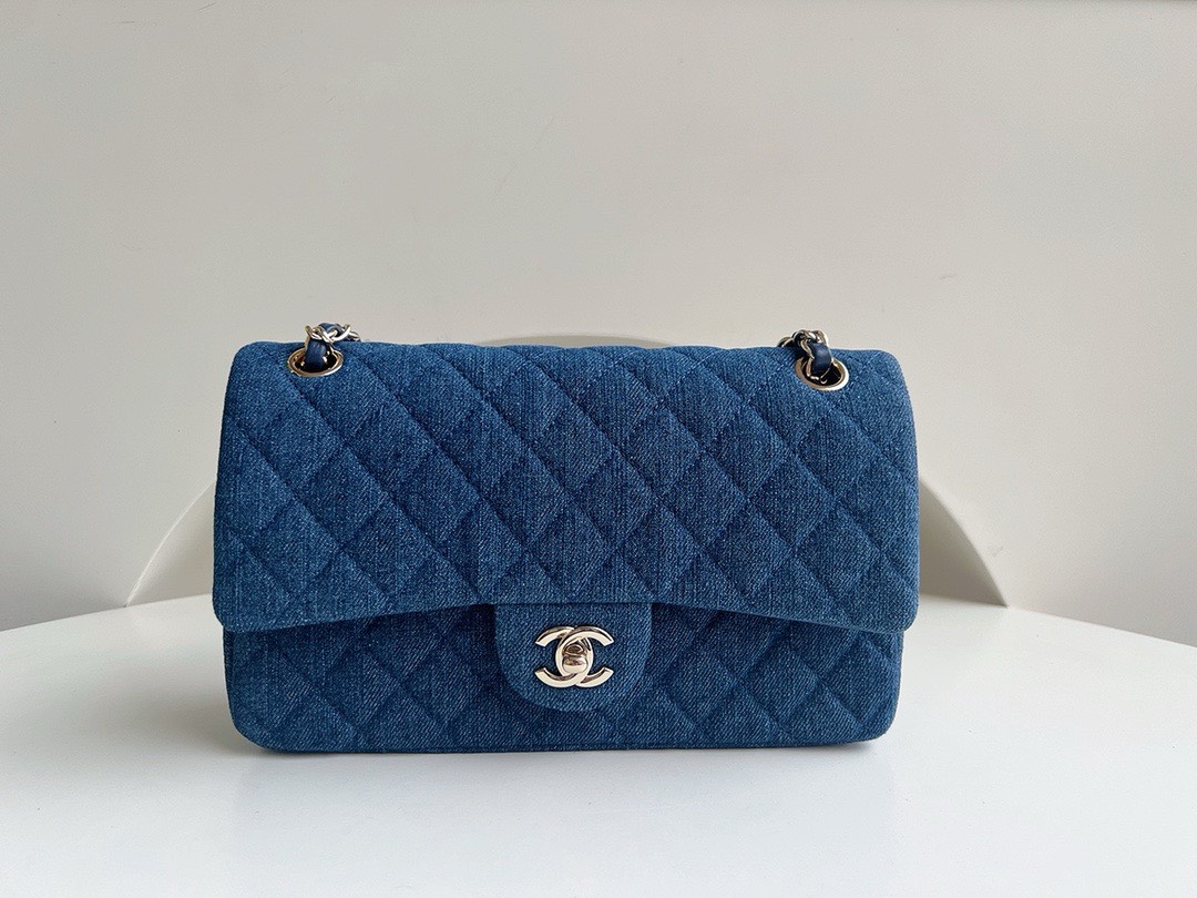 Bagsaaa Ch**el Classic Flap Bag Dark blue Denim - 25cm
