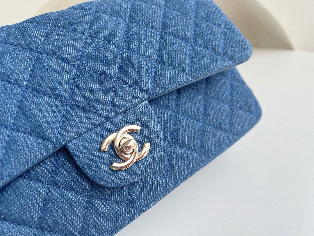 Bagsaaa Ch**el Classic Flap Bag Dark blue Denim - 25cm