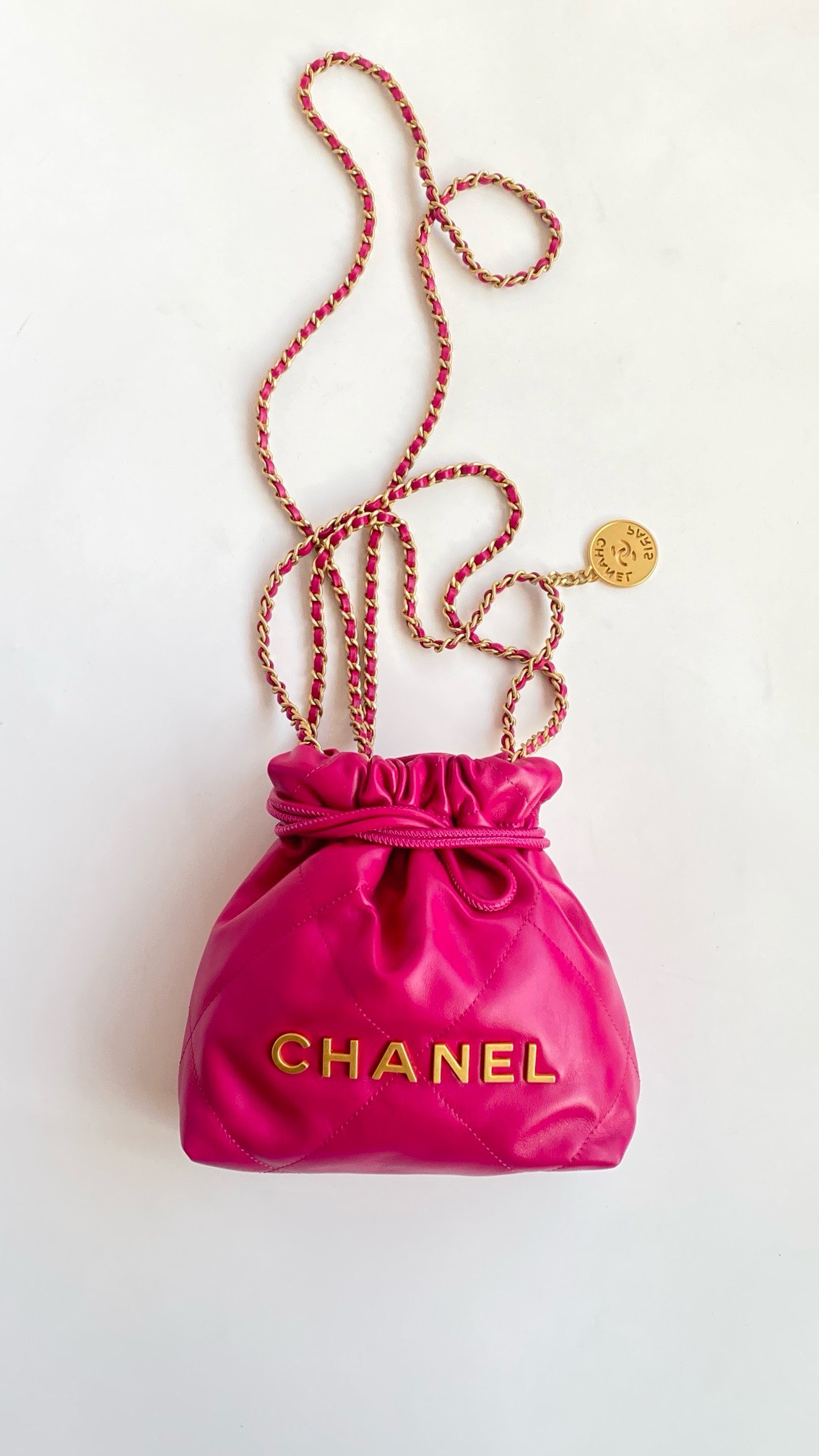 Bagsaaa Ch**el Mini 22 Bag In Hot Pink - 20x19x6cm