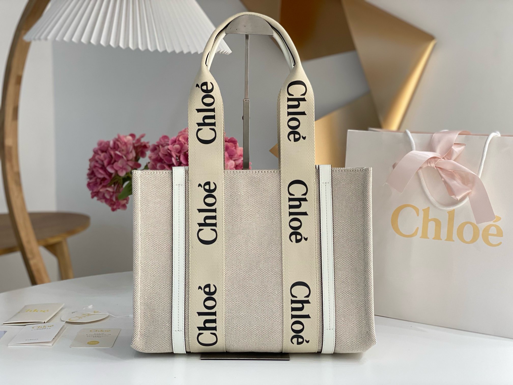 Bagsaaa Chloe Medium Woody Tote Bag White - 37x26x12cm