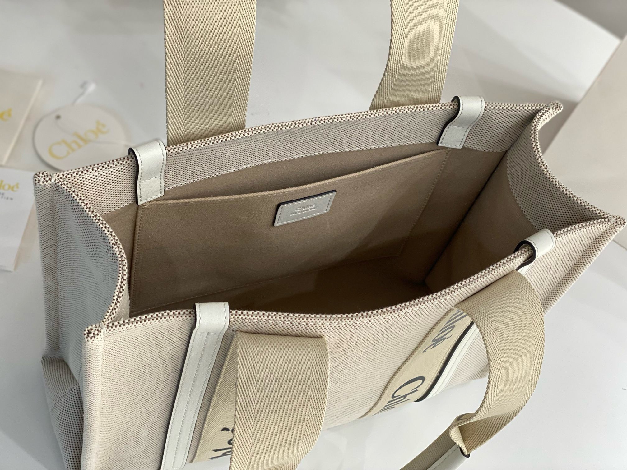 Bagsaaa Chloe Medium Woody Tote Bag White - 37x26x12cm