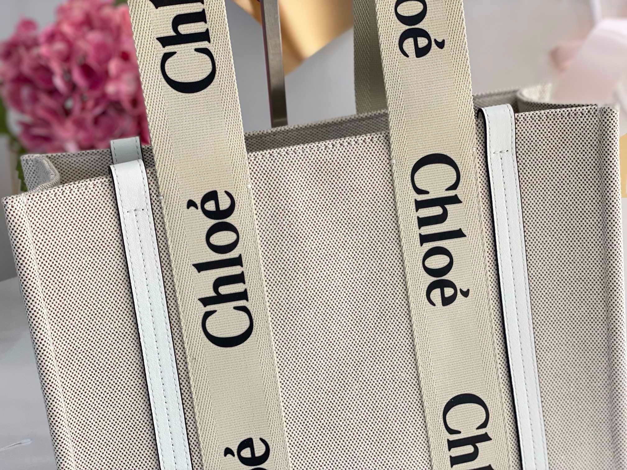 Bagsaaa Chloe Medium Woody Tote Bag White - 37x26x12cm