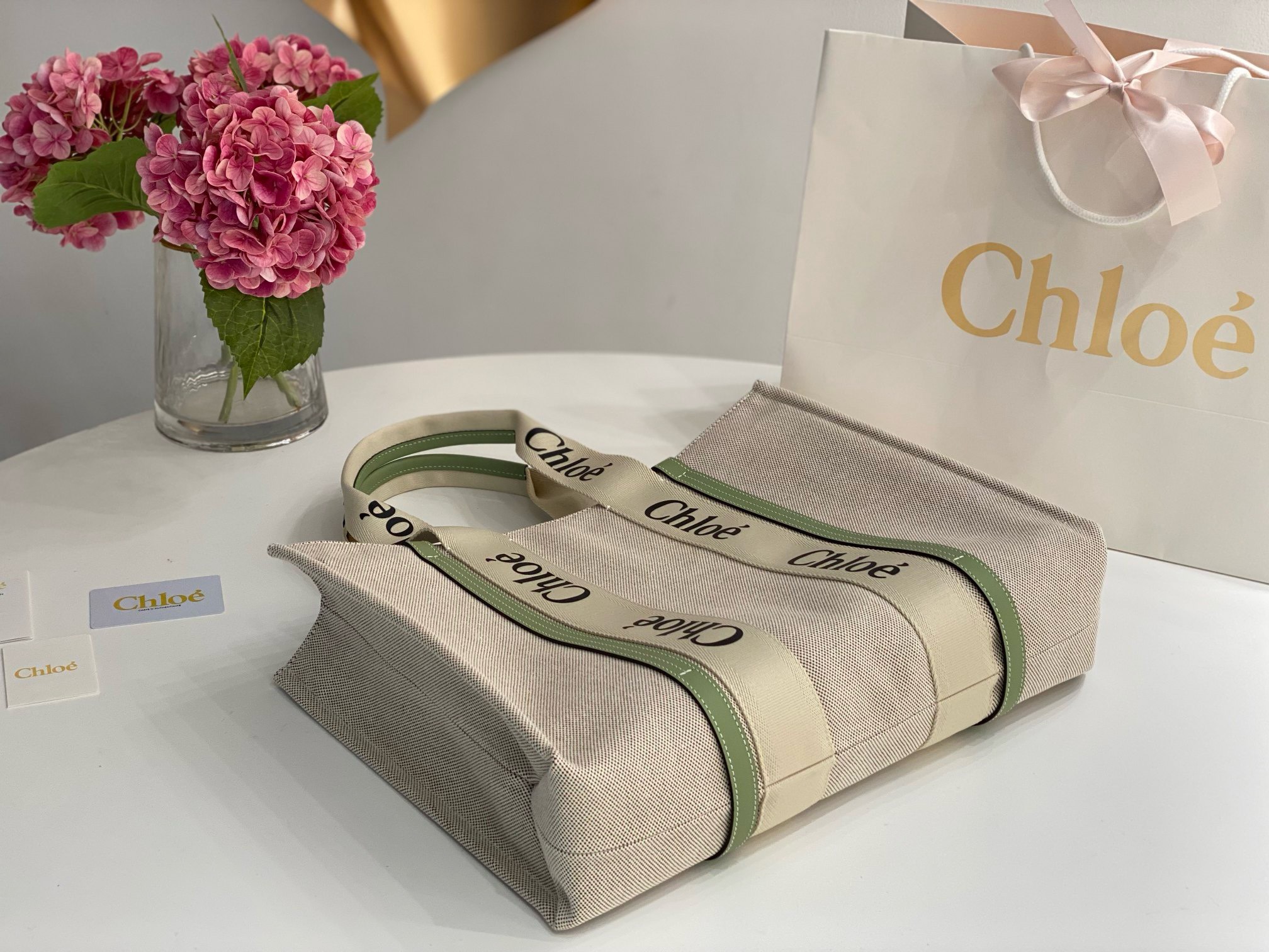 Bagsaaa Chloe Medium Woody Tote Bag Green - 45x33x13cm