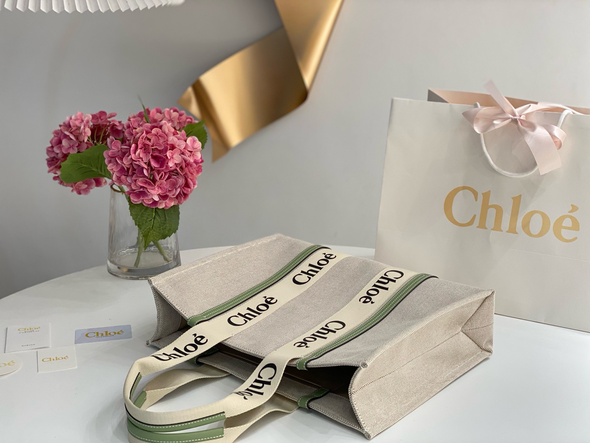 Bagsaaa Chloe Medium Woody Tote Bag Green - 45x33x13cm