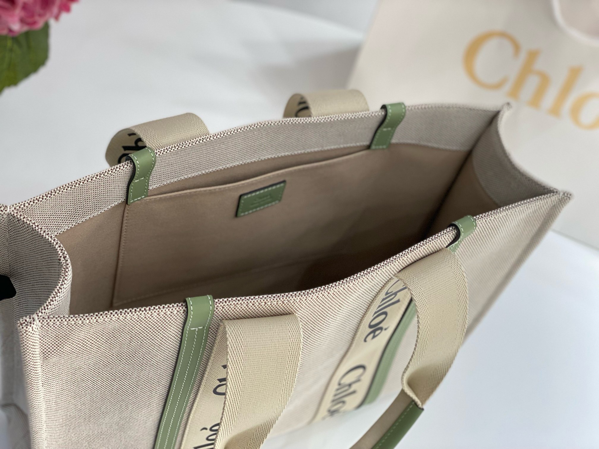 Bagsaaa Chloe Medium Woody Tote Bag Green - 45x33x13cm