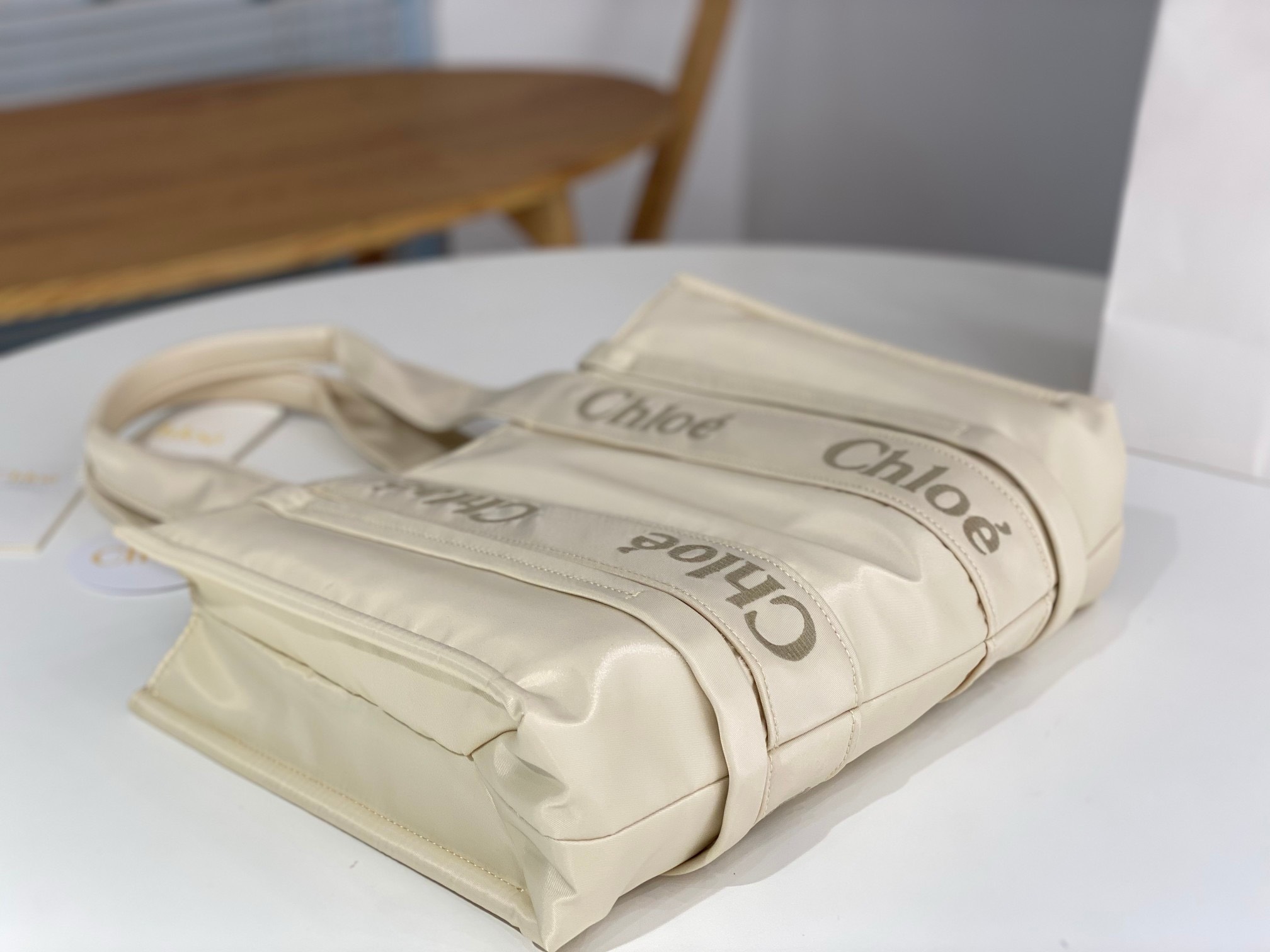 Bagsaaa Chloe Medium Woody Tote Bag Nylon White - 37x26x12cm