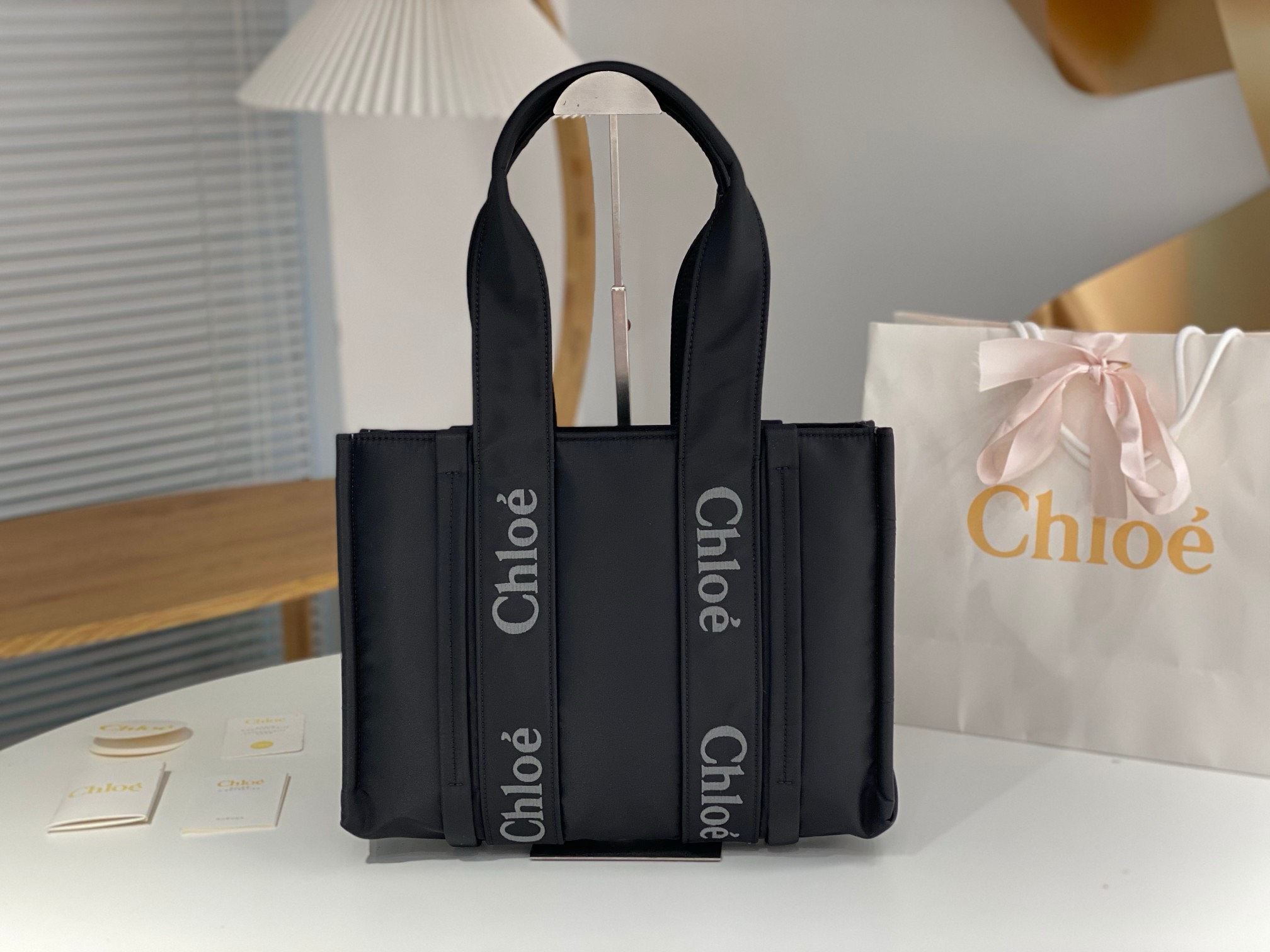Bagsaaa Chloe Medium Woody Tote Bag Nylon Black - 37x26x12cm