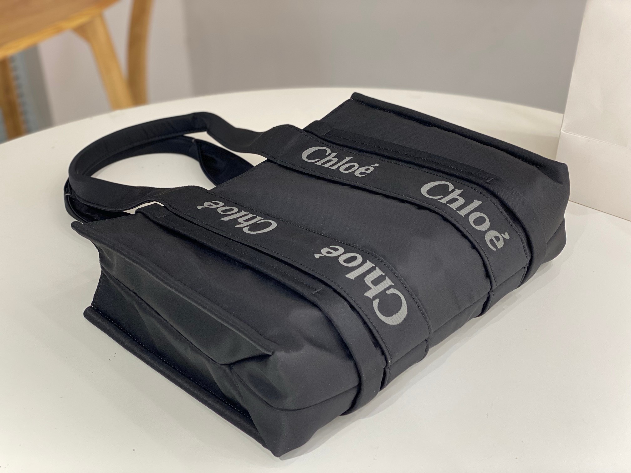 Bagsaaa Chloe Medium Woody Tote Bag Nylon Black - 37x26x12cm