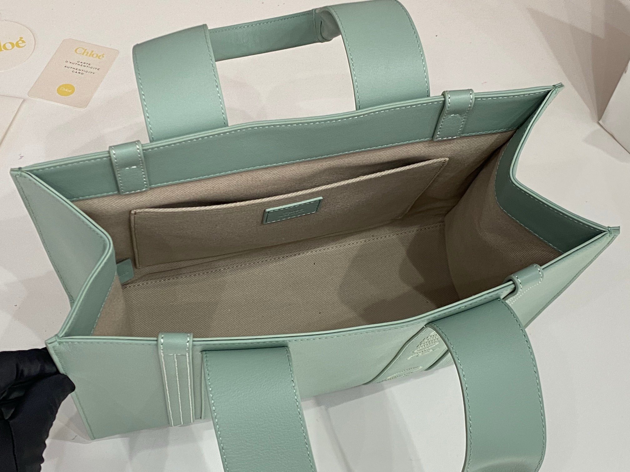 Bagsaaa Chloe Medium Woody Tote Bag Calfskin Green - 37x26x12cm