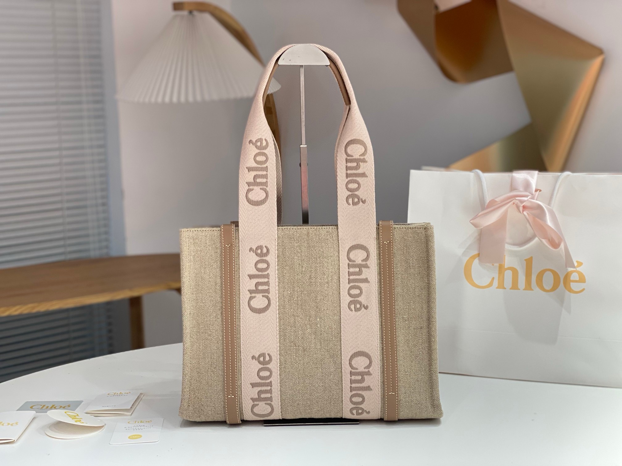 Bagsaaa Chloe Medium Woody Tote Bag Pink - 37x26x12cm
