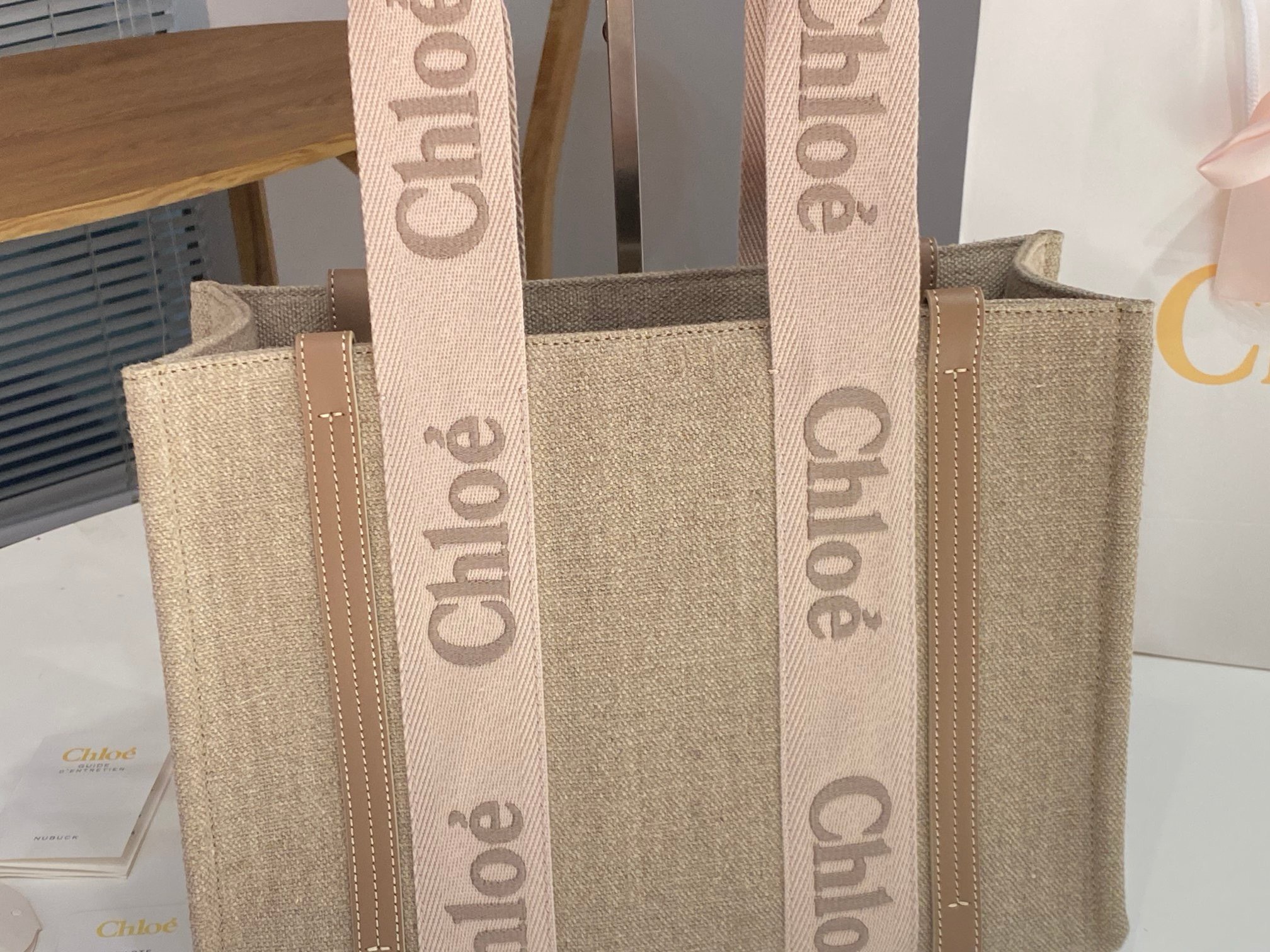 Bagsaaa Chloe Medium Woody Tote Bag Pink - 37x26x12cm