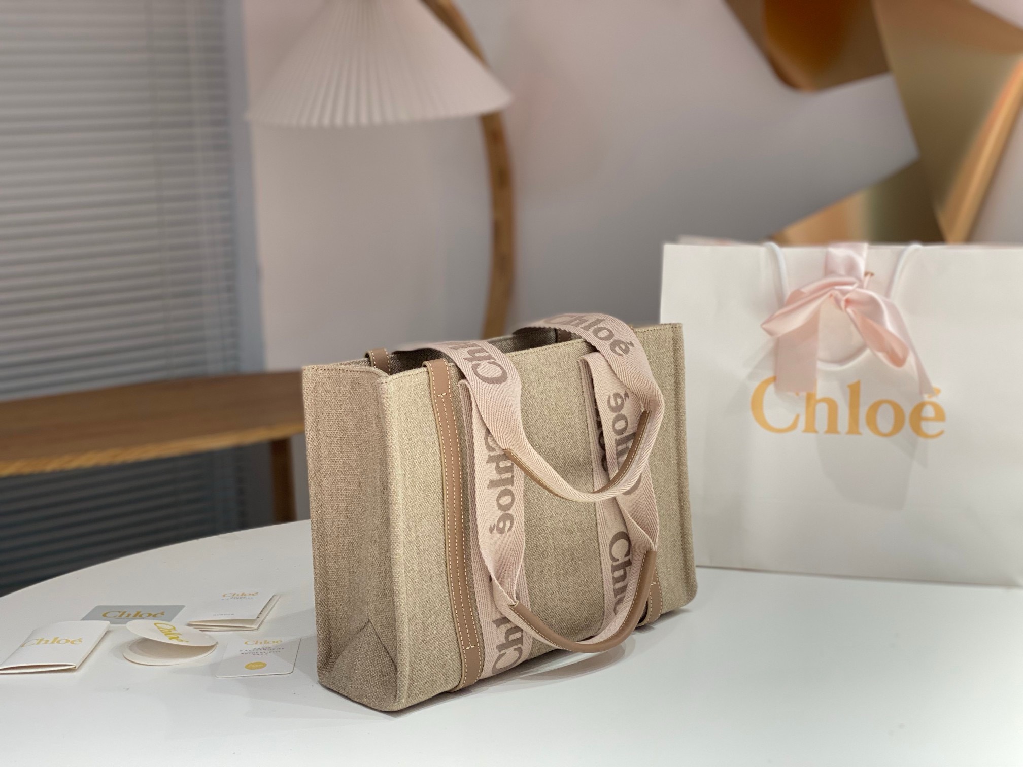 Bagsaaa Chloe Medium Woody Tote Bag Pink - 37x26x12cm