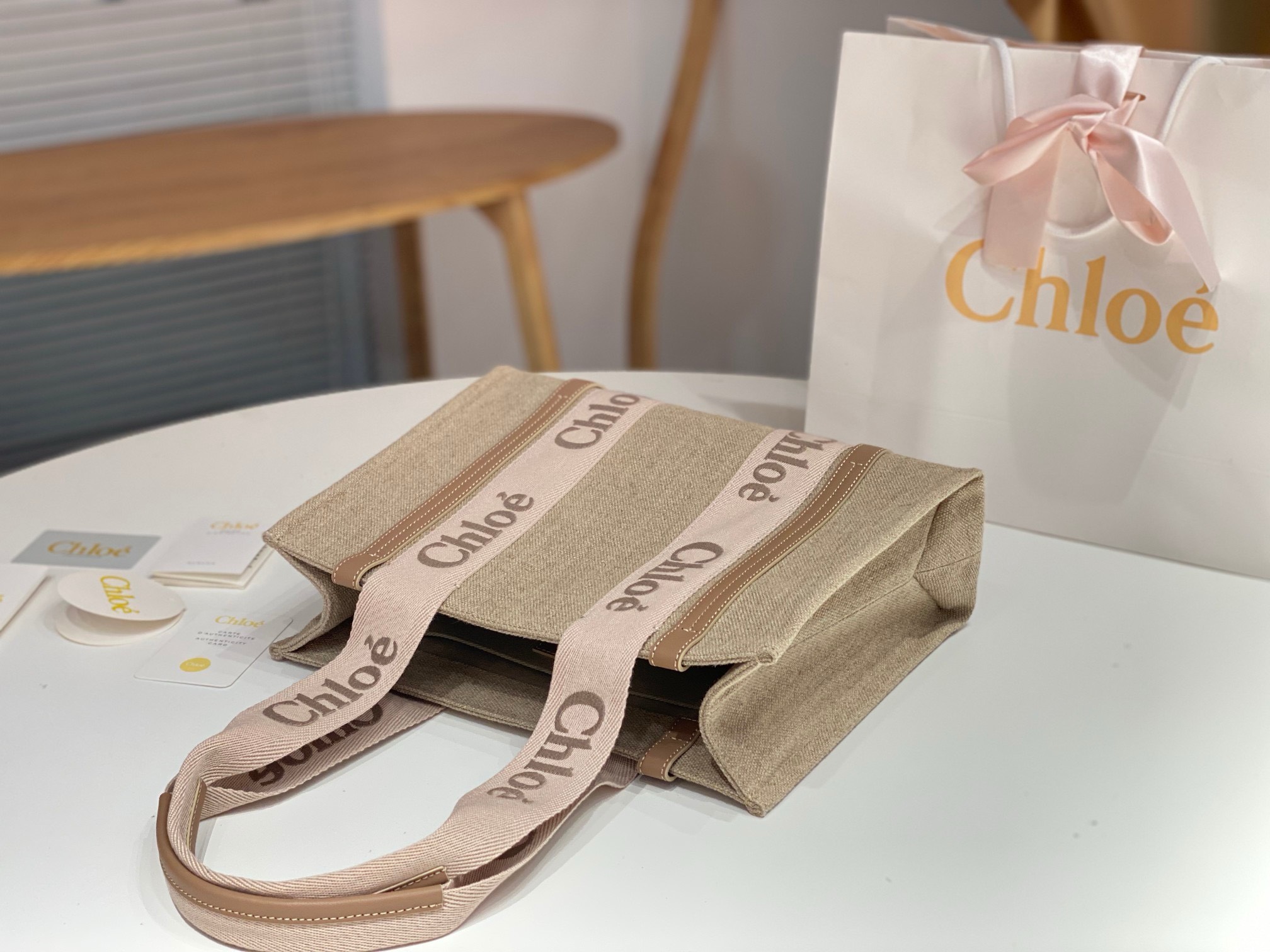 Bagsaaa Chloe Medium Woody Tote Bag Pink - 37x26x12cm
