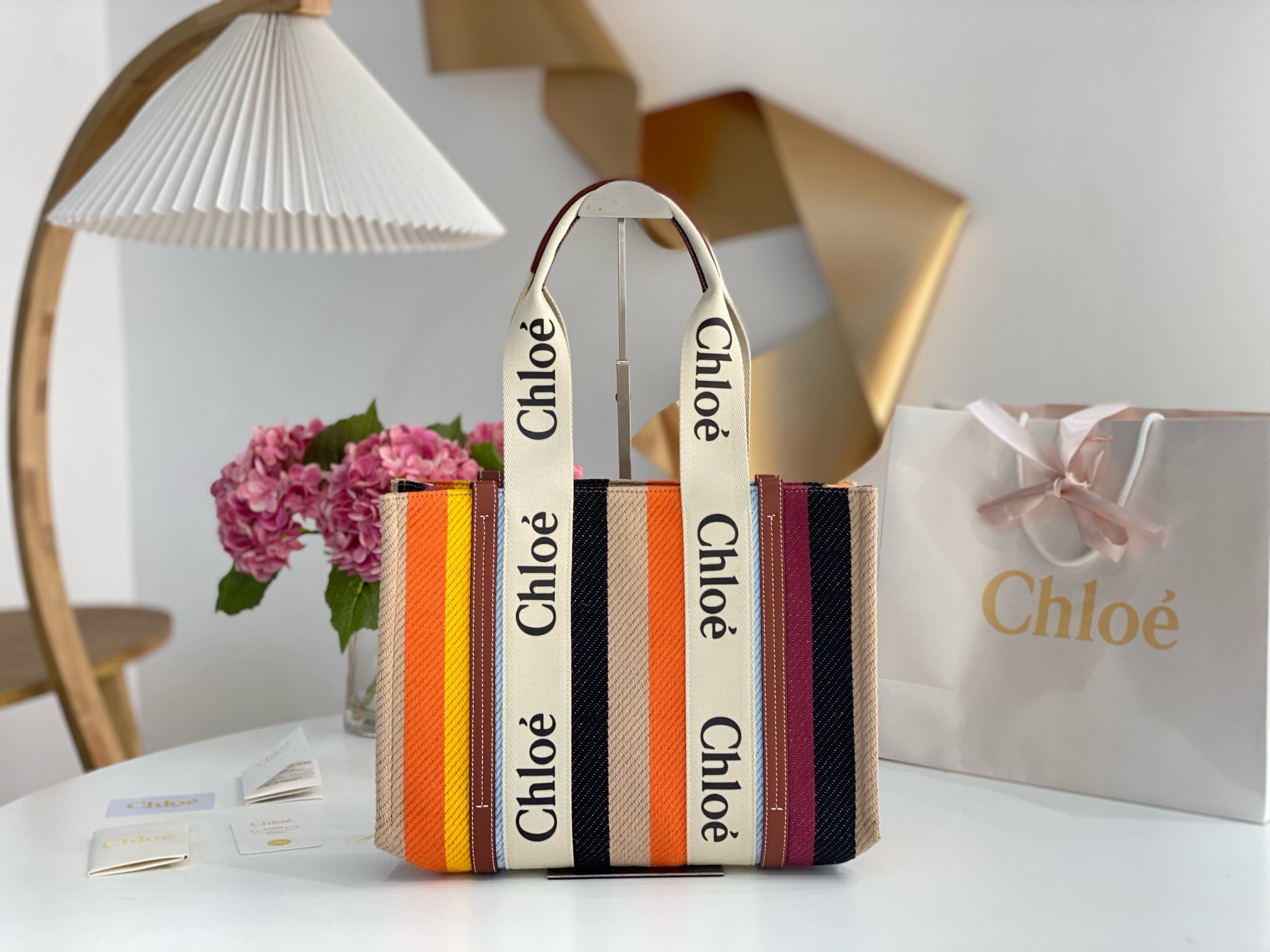 Bagsaaa Chloe Medium Woody Tote Bag Calfskin Multicolor - 37x26x12cm