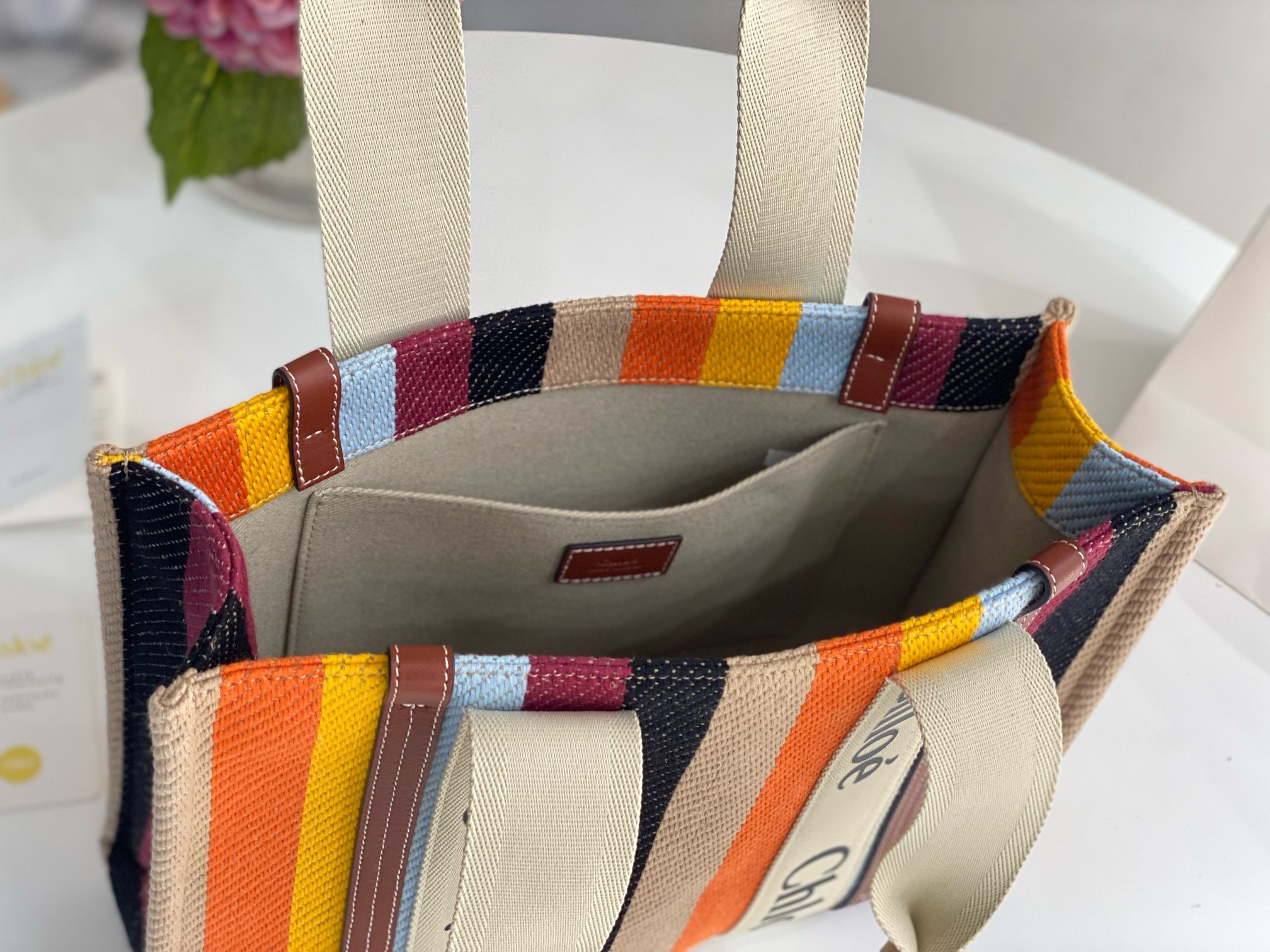 Bagsaaa Chloe Medium Woody Tote Bag Calfskin Multicolor - 37x26x12cm