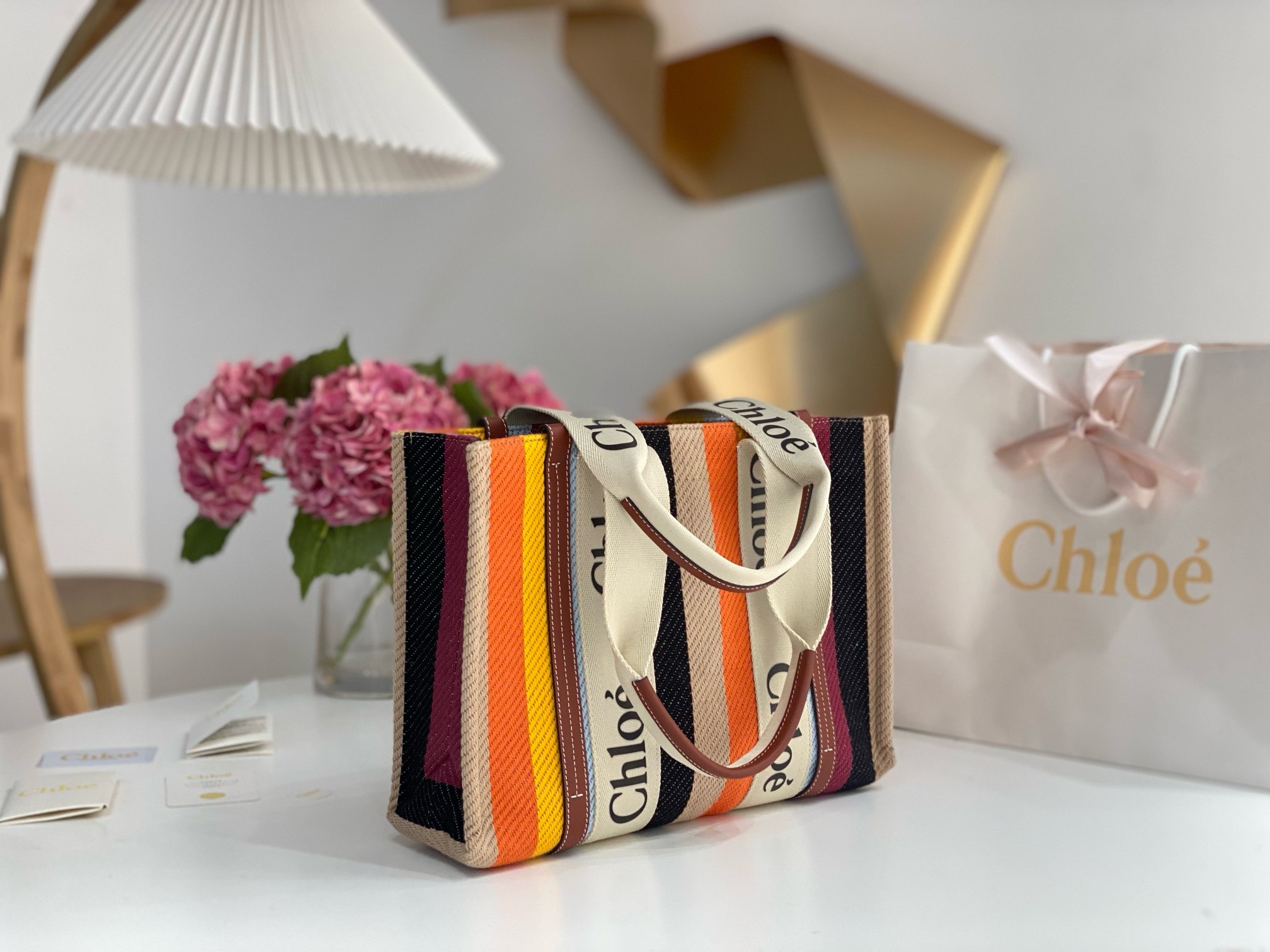 Bagsaaa Chloe Medium Woody Tote Bag Calfskin Multicolor - 37x26x12cm