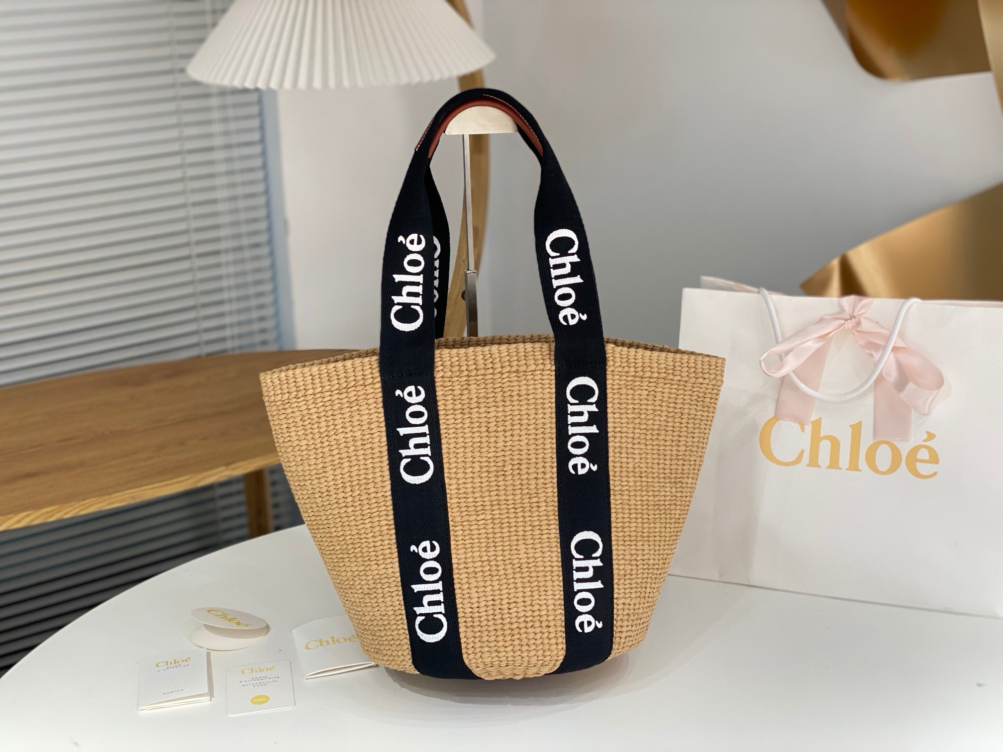 Bagsaaa Chloe Woody large leather-trimmed raffia tote - 3 colors