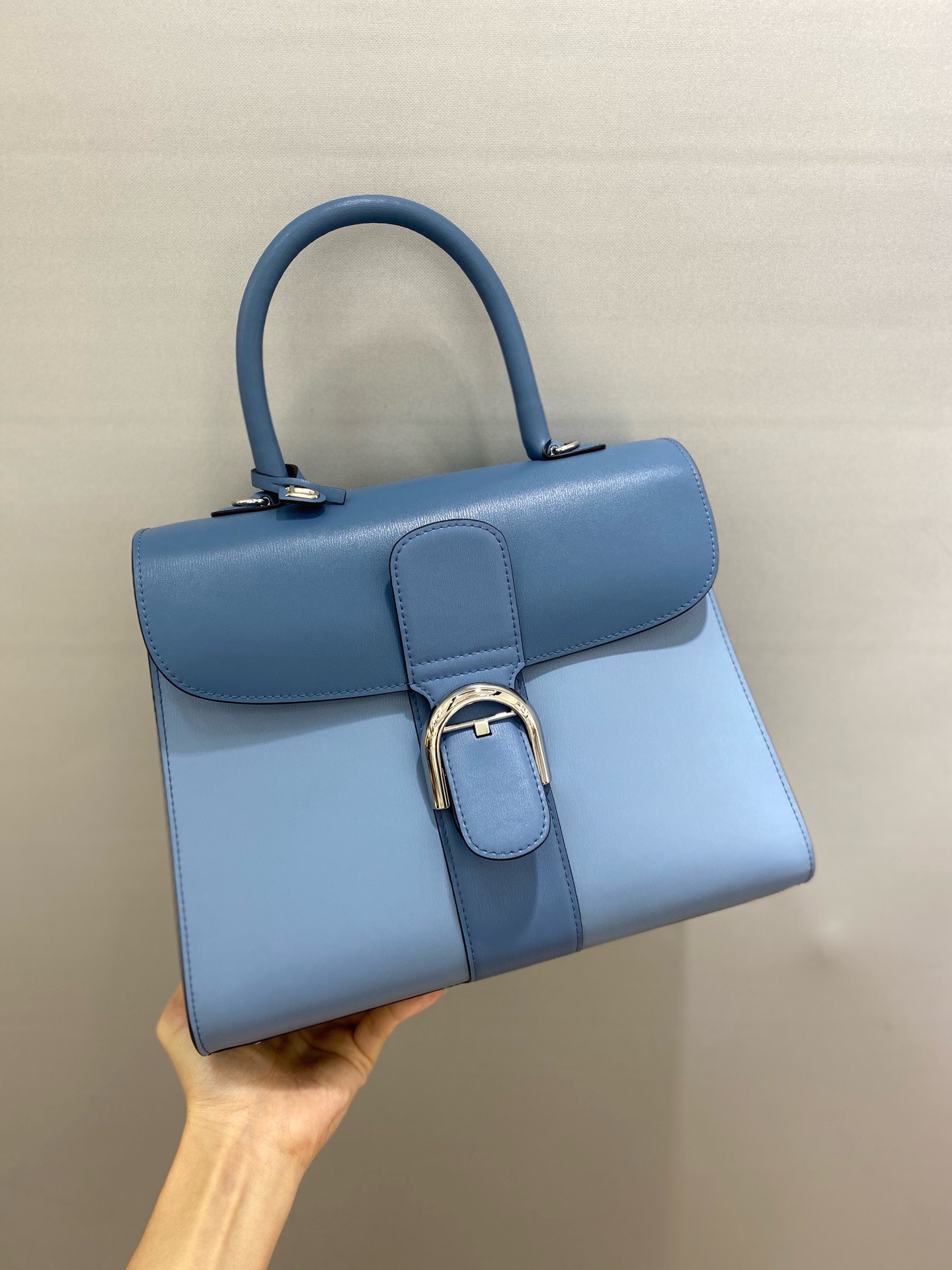 Bagsaaa Delvaux Calfskin MM Brillant Satchel Blue