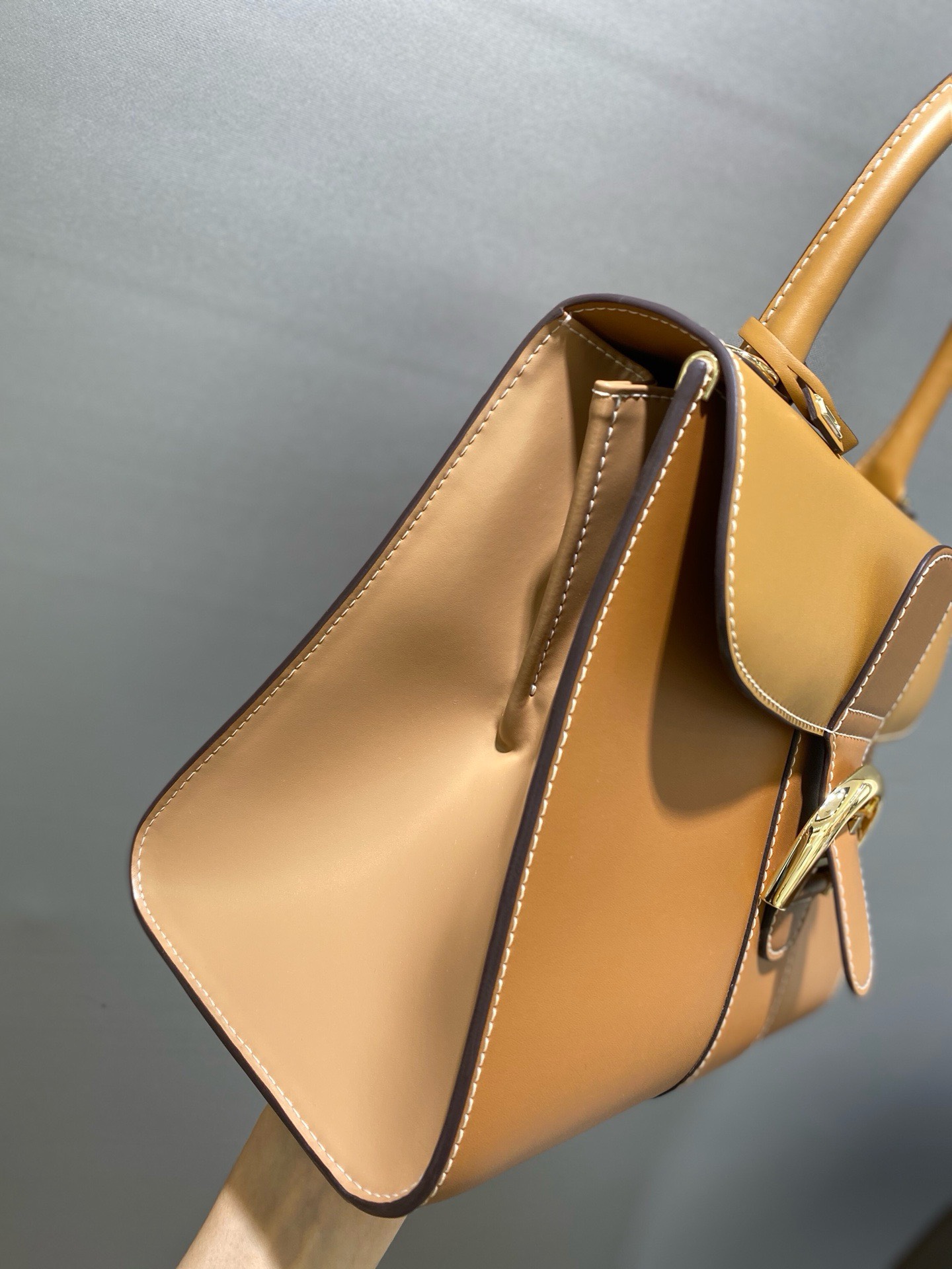 Bagsaaa Delvaux Calfskin MM Brillant Satchel Brown