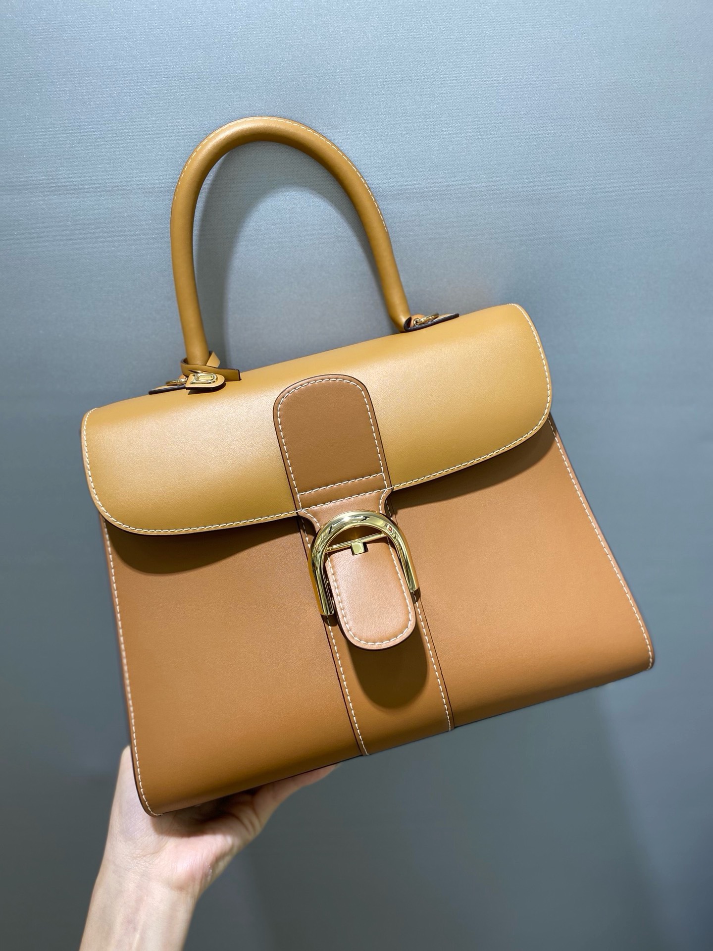 Bagsaaa Delvaux Calfskin MM Brillant Satchel Brown