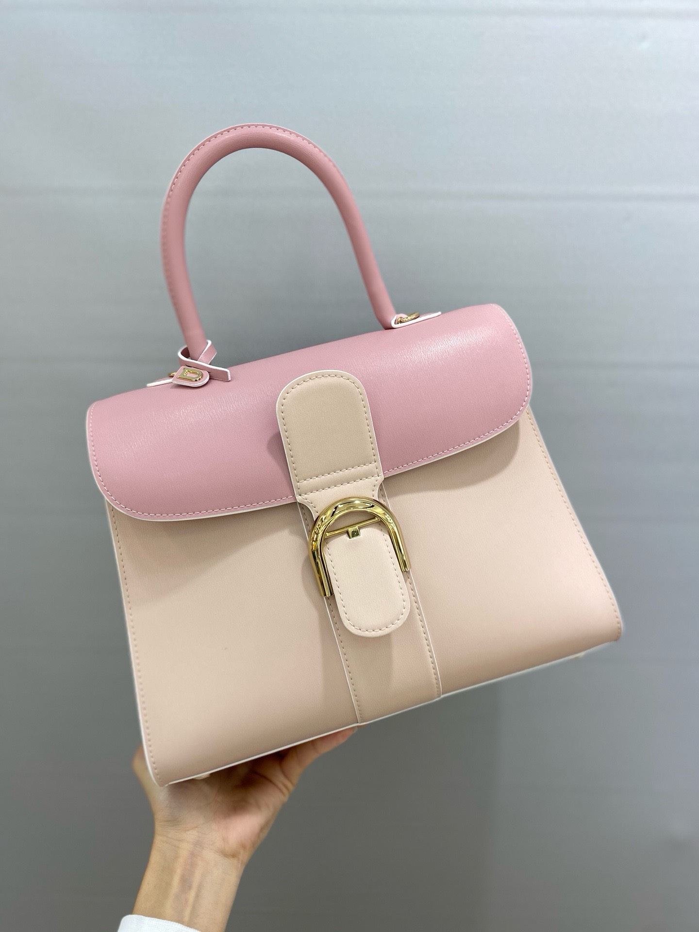 Bagsaaa Delvaux Calfskin MM Brillant Satchel Pink