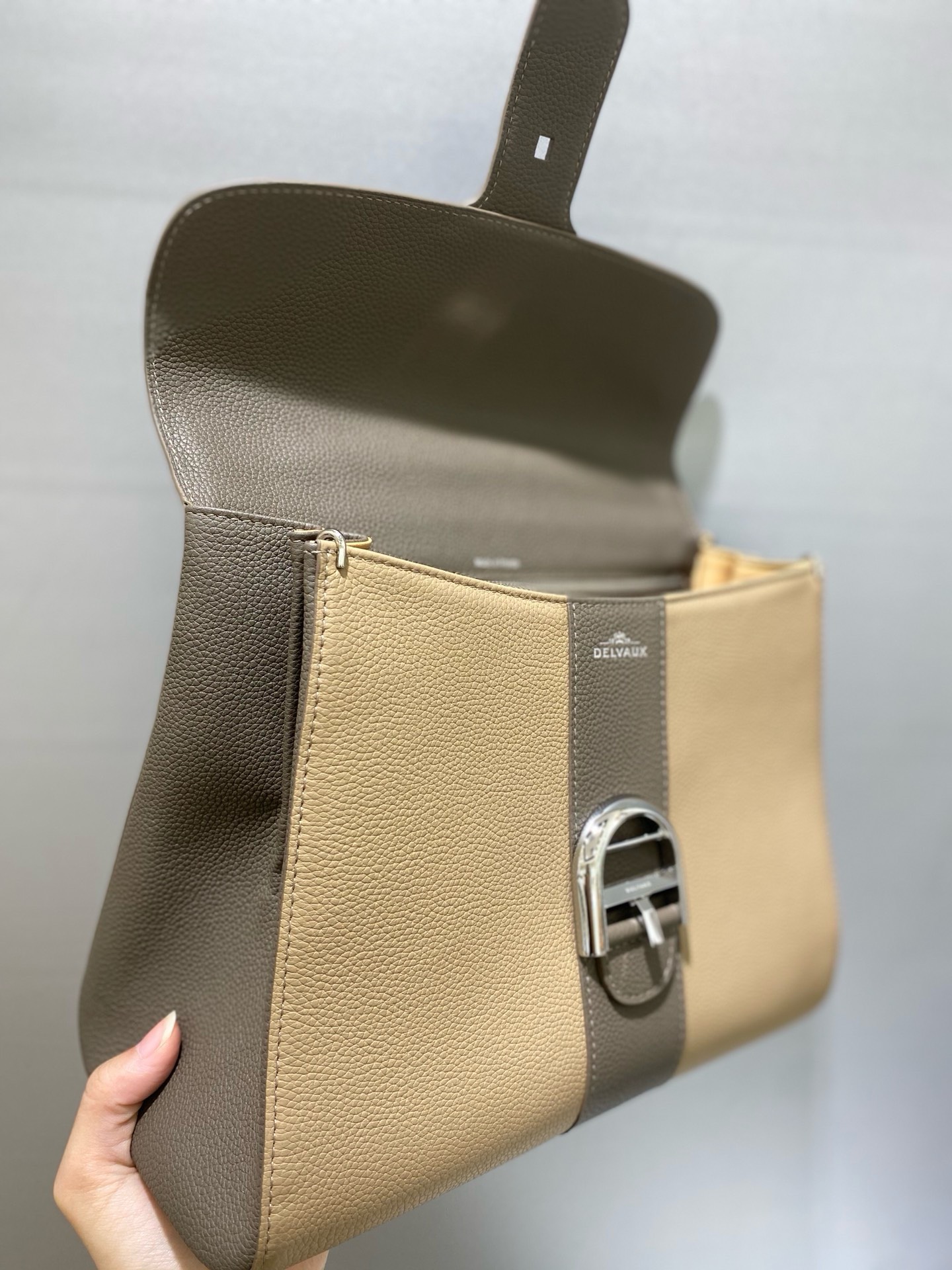 Bagsaaa Delvaux MM Brillant Satchel Grey & Taupe