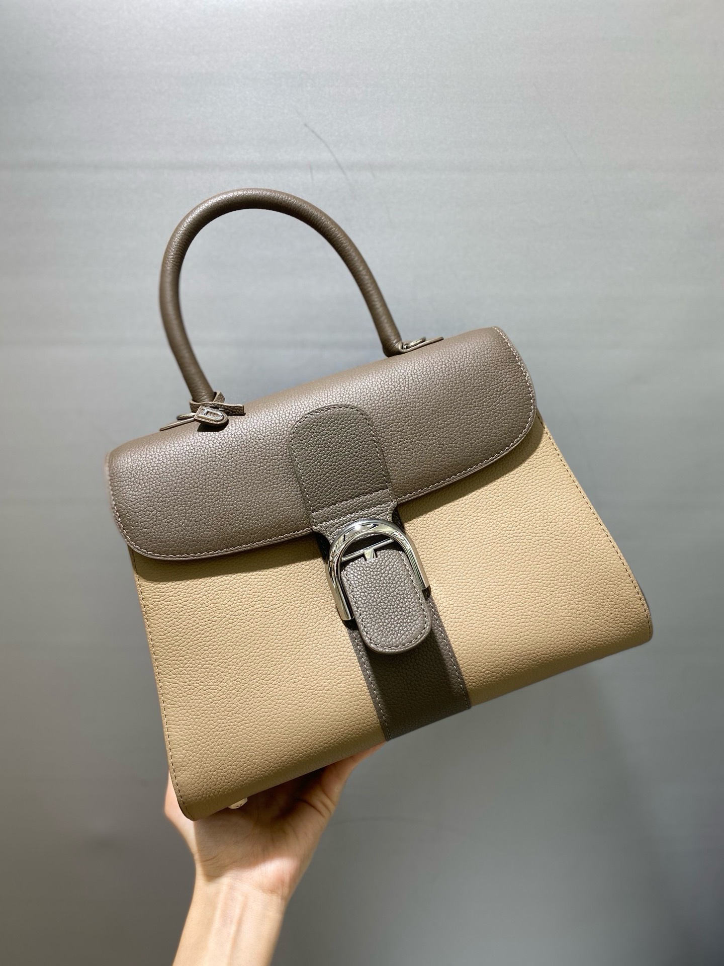 Bagsaaa Delvaux MM Brillant Satchel Grey & Taupe