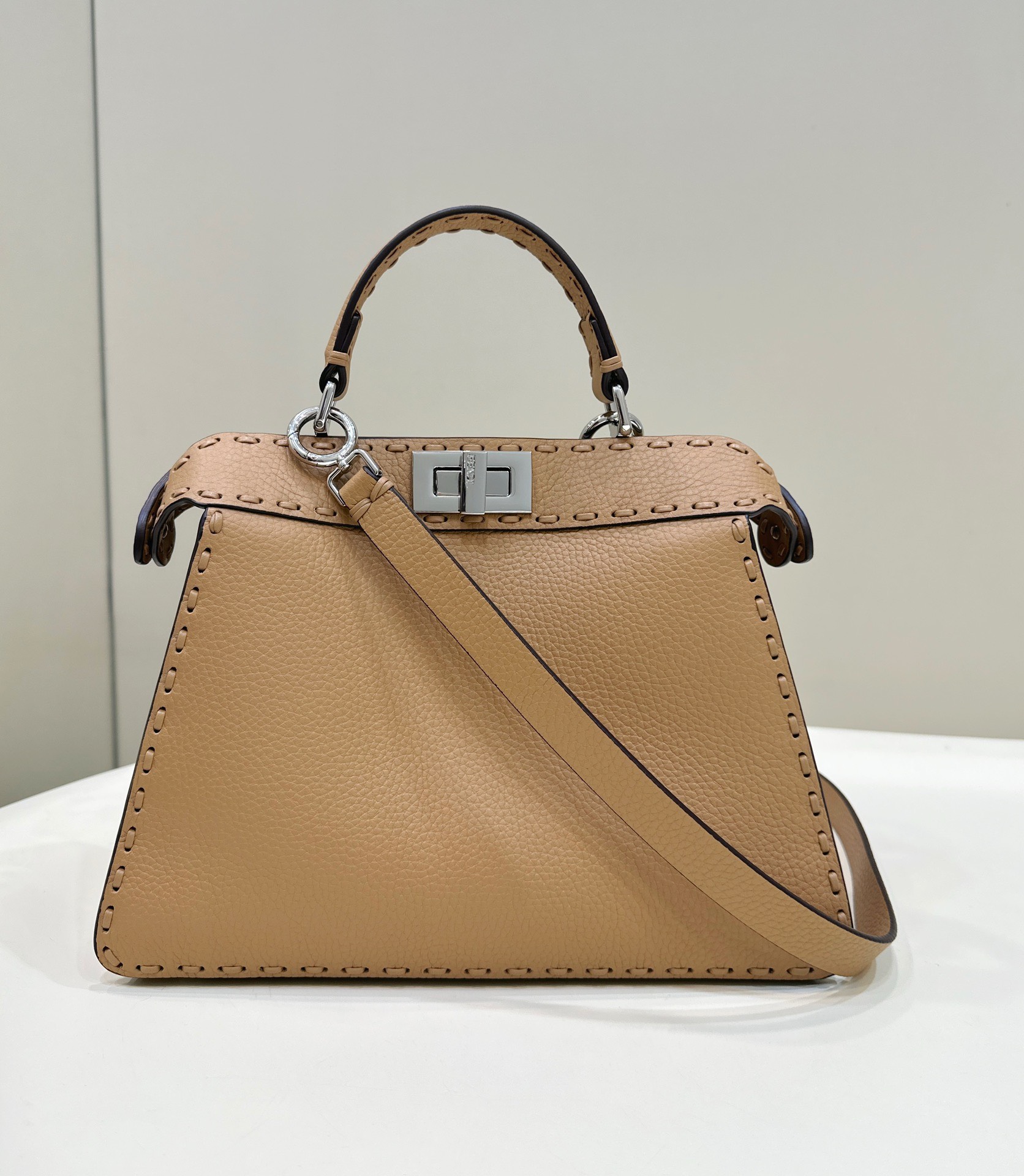 Bagsaaa F**di Peekaboo ISeeU Small Midnight Brown Selleria bag with oversized topstitching